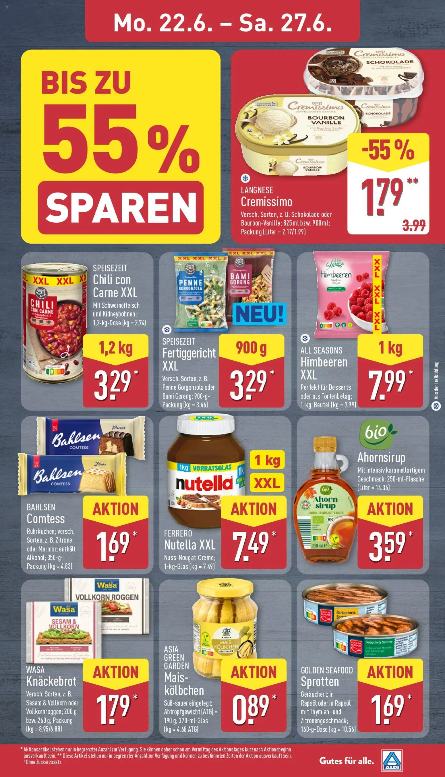 Aldi Prospekt – gültig ab 22.06.2026 | Seite: 9 | Produkte: Cremissimo, Chili, Schweinefleisch, Bourbon