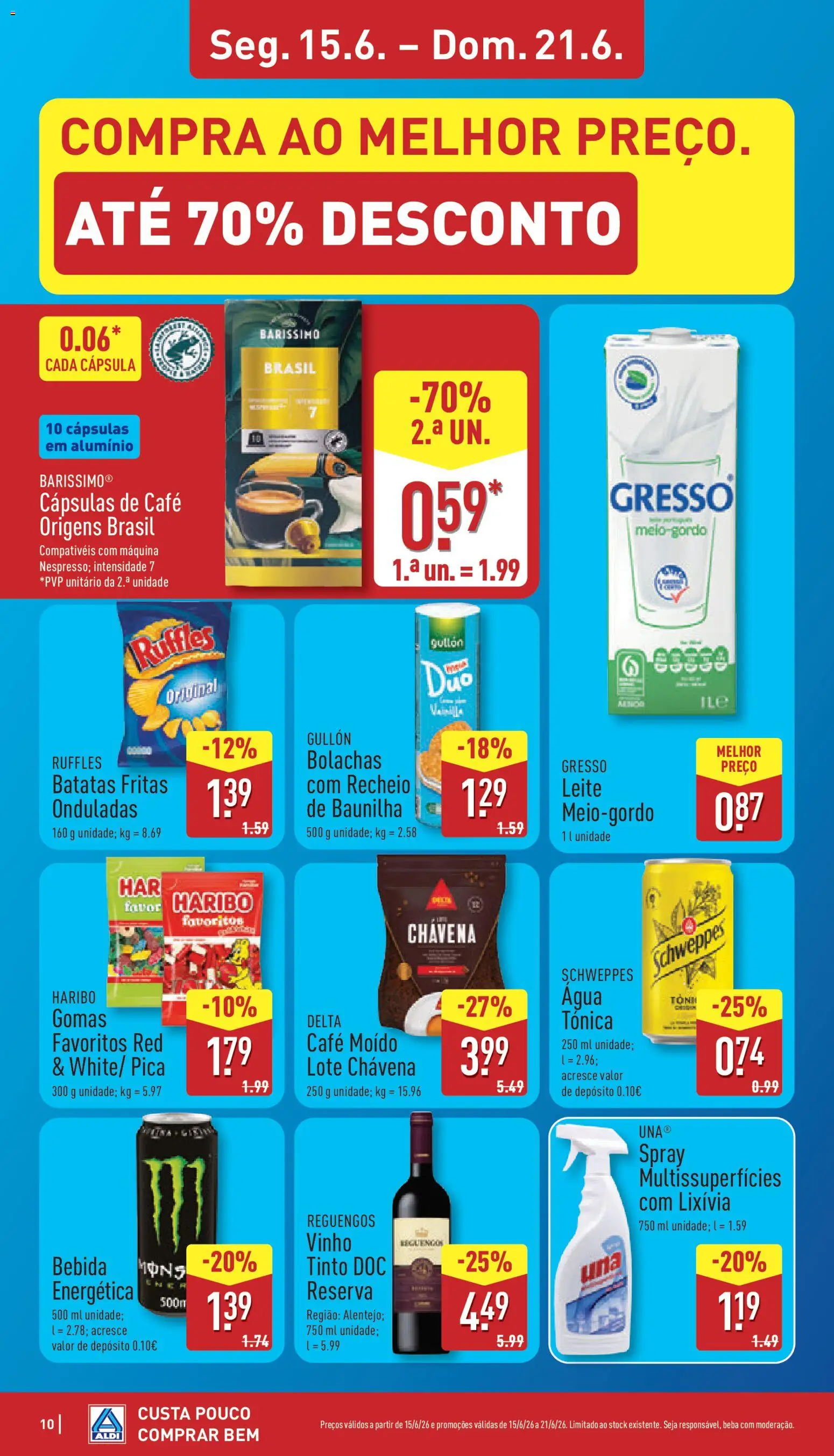 Aldi folheto │ válido de 15.06.2026 | Página: 10 | Produtos: Agua, Leite, Gomas, Batatas fritas