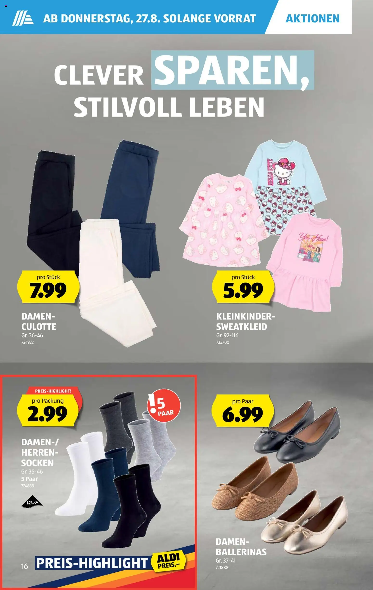 Aldi aktionen – gültig ab 27.08.2026 | Seite: 16 | Produkte: Socken, Ballerinas