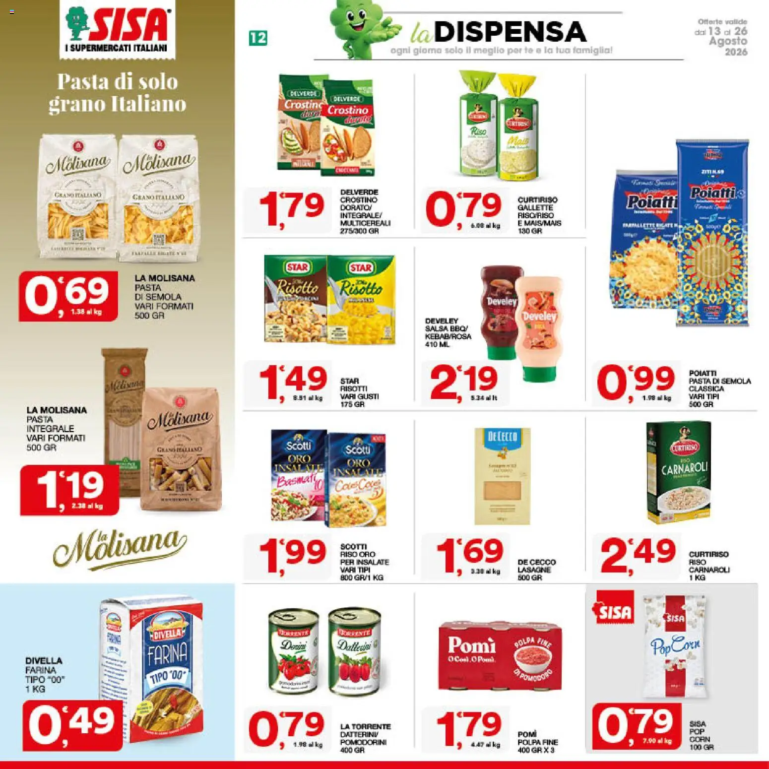 Volantino SISA del 13/08/2026 | Pagina: 12 | Prodotti: La Molisana, Pasta di semola, Pasta, Gallette