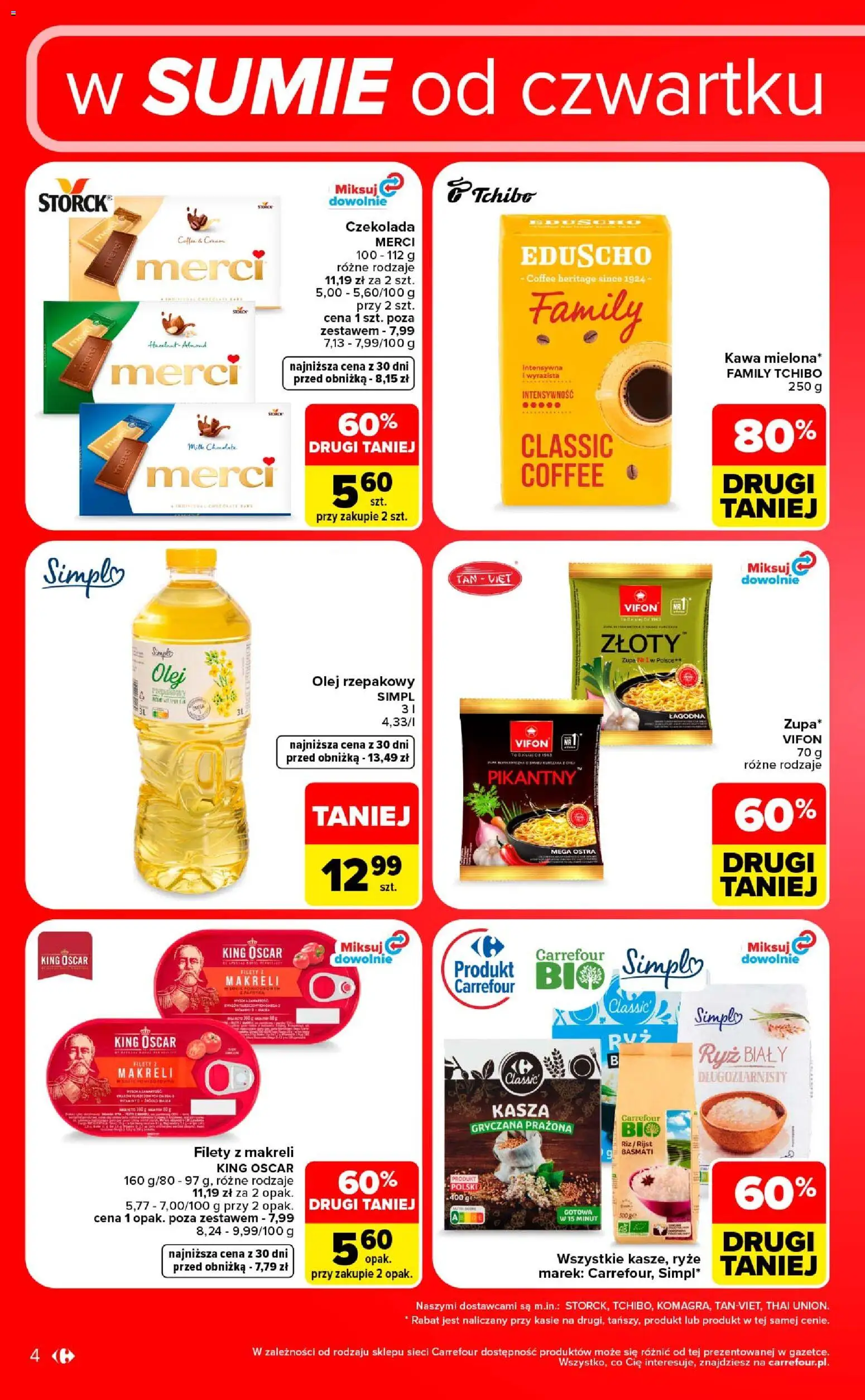 Carrefour gazetka - Weekend okazji od 03.09.2026 | Strona: 4 | Produkty: Olej rzepakowy, Kasza, Ryż biały, Czekolada