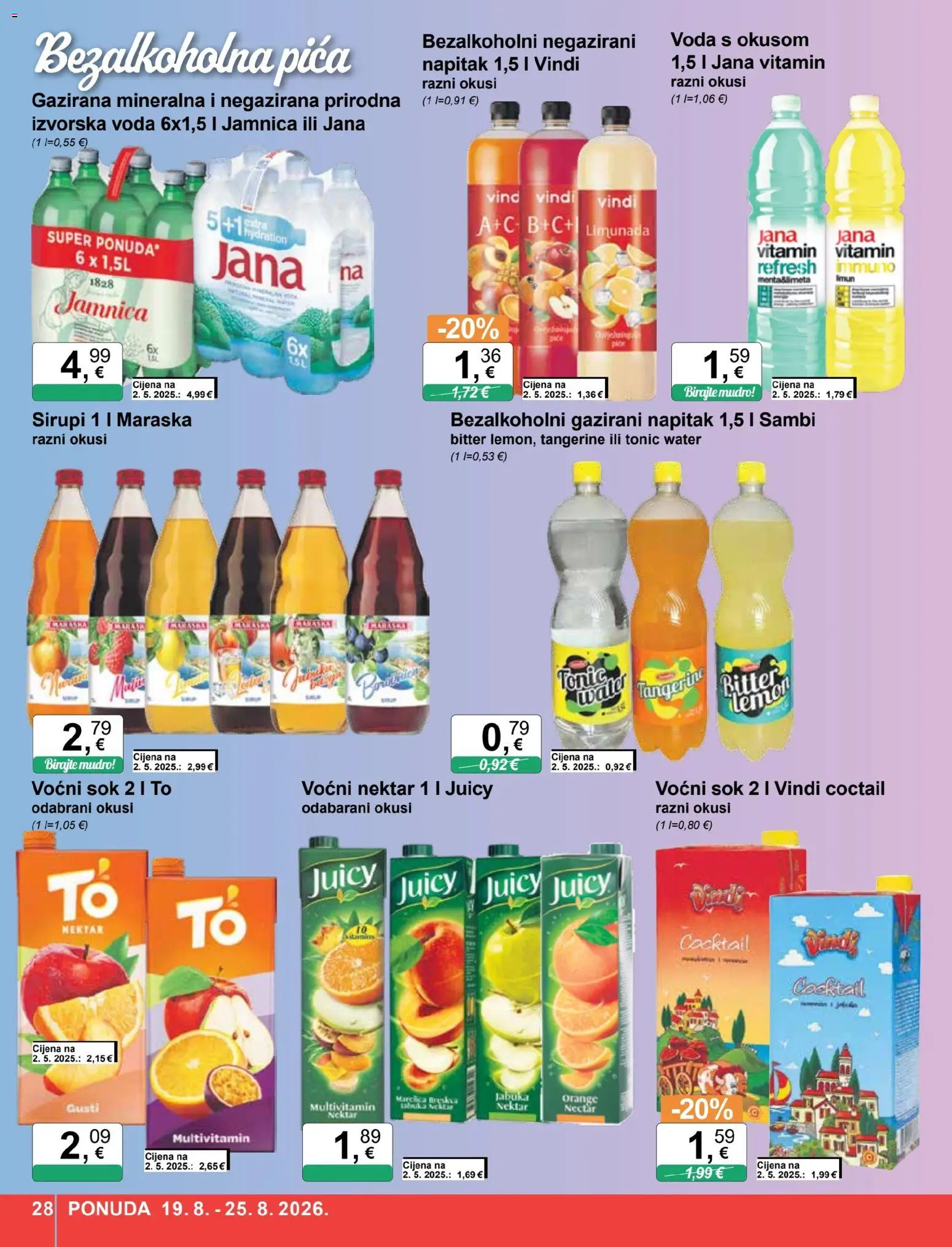 KTC katalog | vrijedi od 19.08.2026 | Stranica: 28 | Proizvodi: Voda s okusom, Pica, Jamnica, Tonic