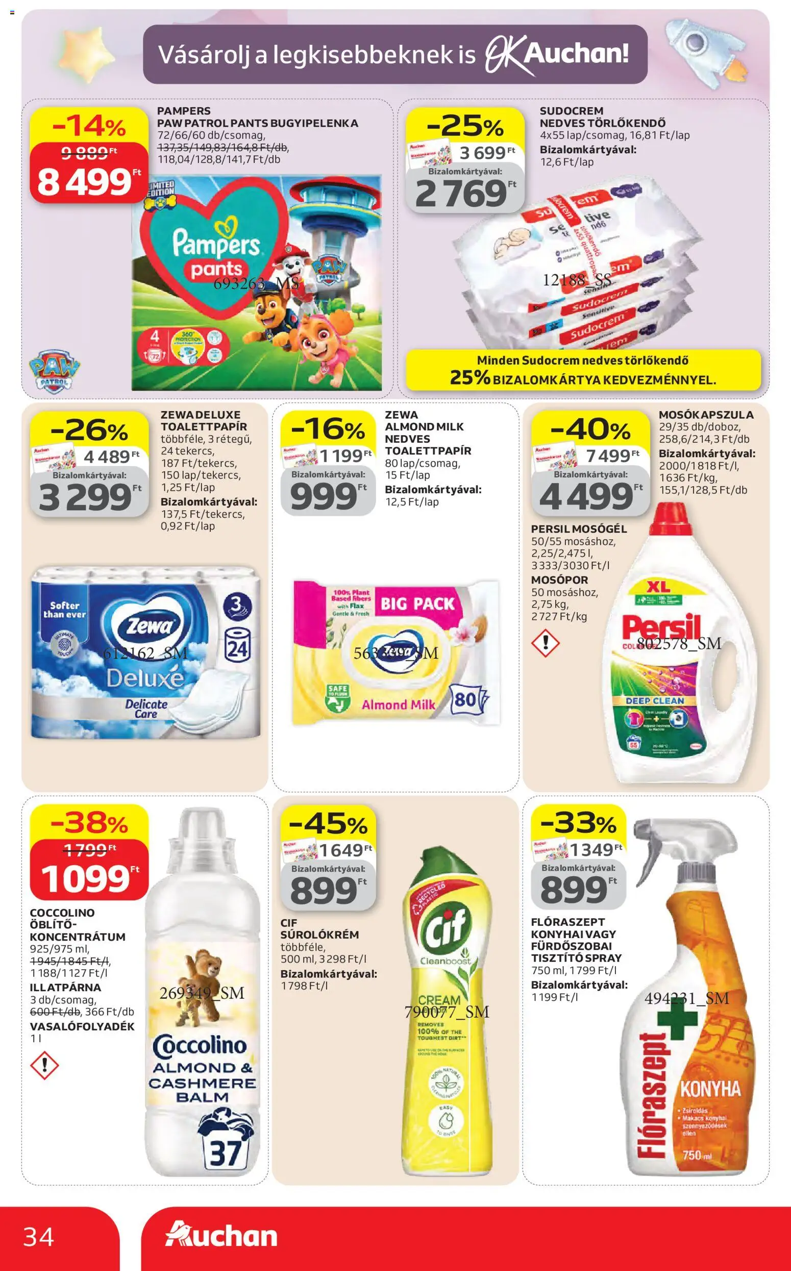 Auchan akciós ujság - amely érvényes a következő dátumtól: 16.04.2026 | Oldal: 34 | Termékek: Persil, Törlőkendő, Mosógél, Mosópor
