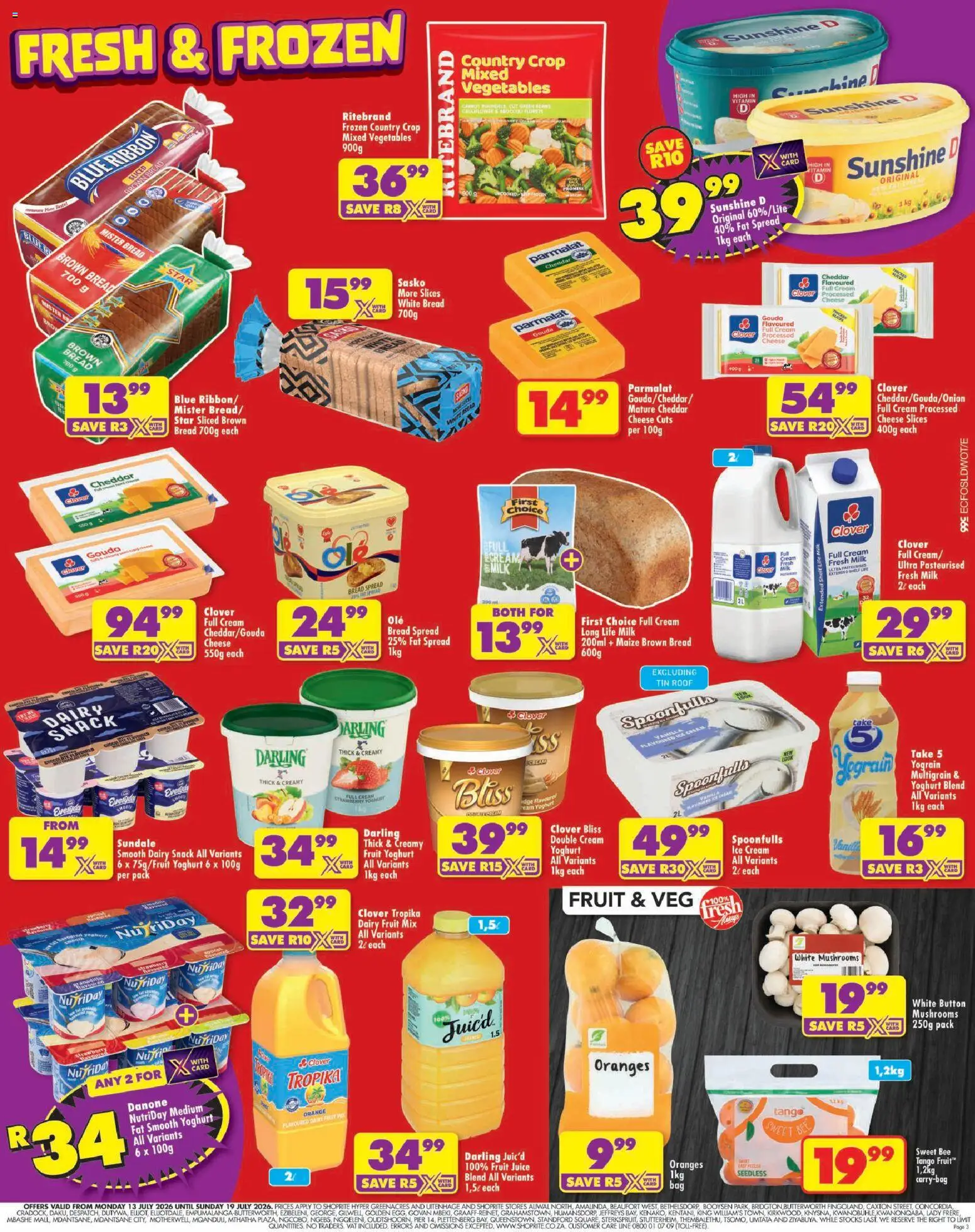 New Shoprite catalogue – valid from 13/07/2026 | Page: 3 | Products: Mushrooms, Bread, Oranges, Ice cream