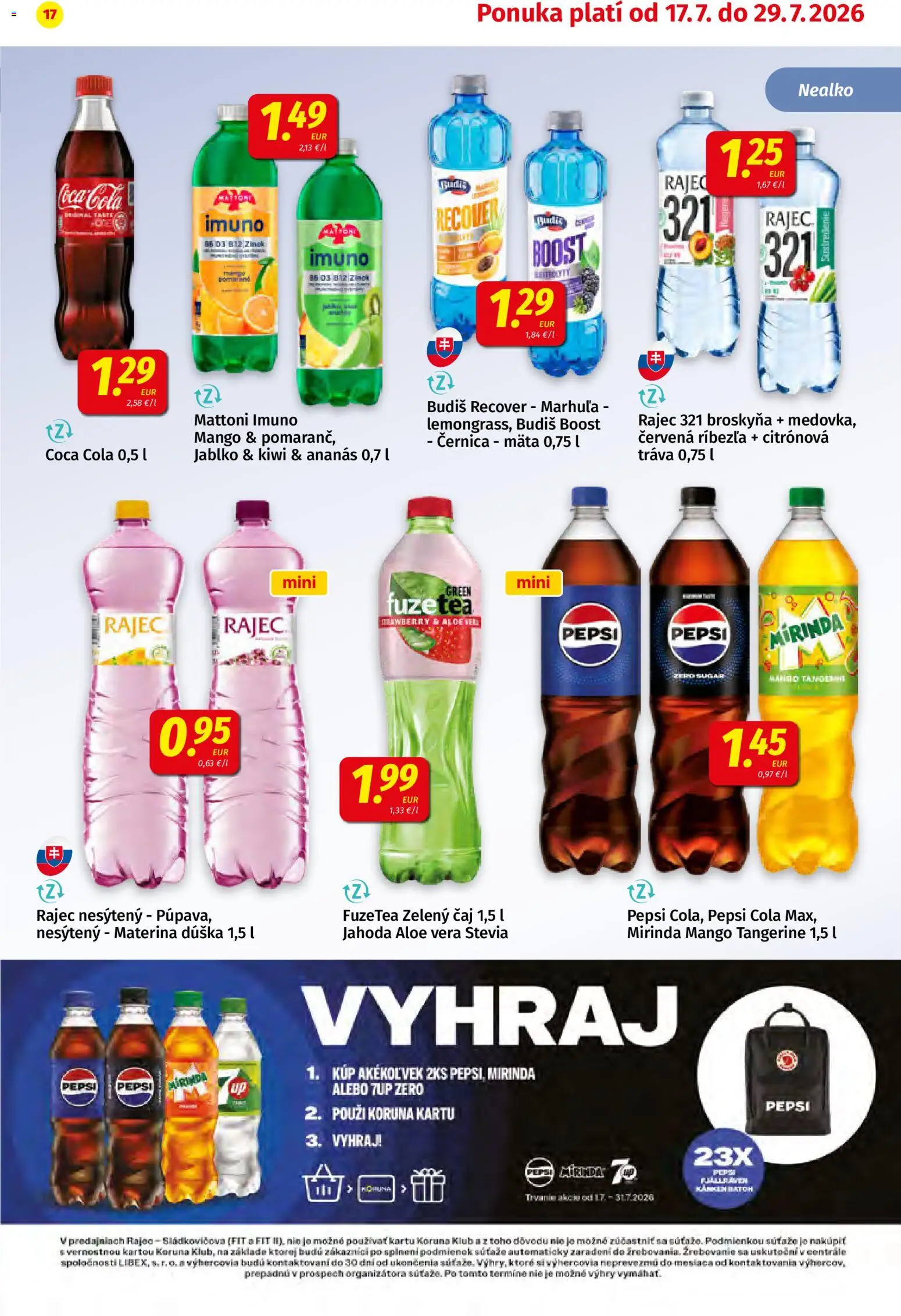 Nové Koruna akcie – leták je platný od 17.07.2026 | Strana: 17 | Produkty: Aloe Vera, Kiwi, Mattoni, Mango