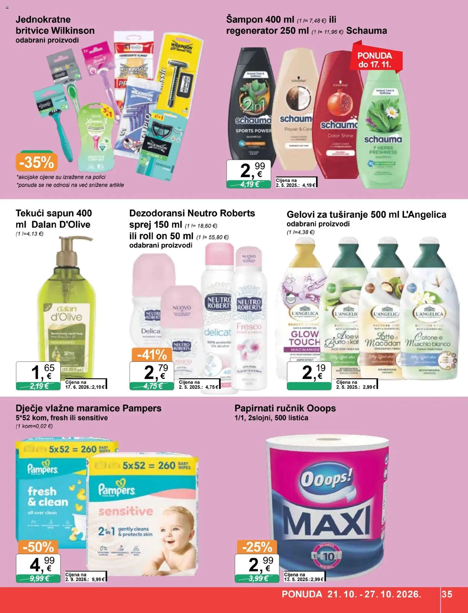 KTC katalog | vrijedi od 21.10.2026 | Stranica: 35 | Proizvodi: Roll on, Šampon, Regenerator, Pampers
