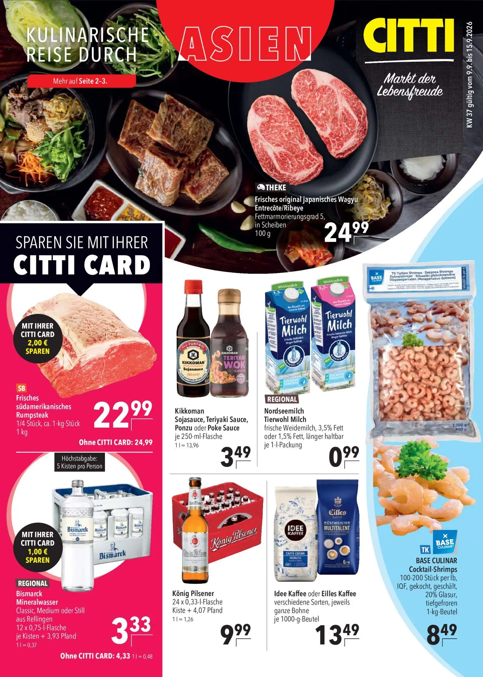 CITTI Markt Prospekt – gültig ab 09.09.2026 | Seite: 1 | Produkte: Rumpsteak, Theke, Eilles kaffee, Mineralwasser