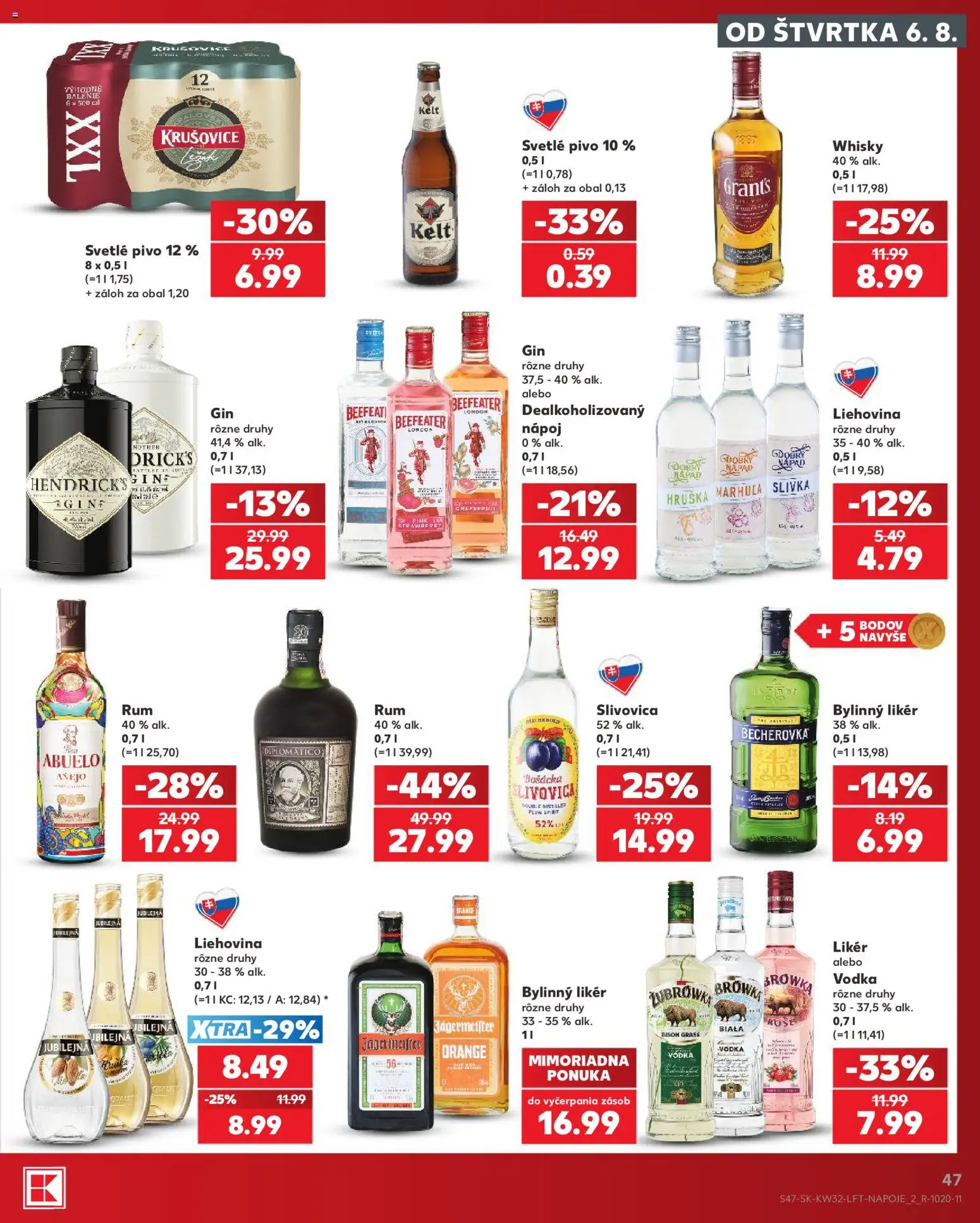 Nové Kaufland akcie – leták je platný od 06.08.2026 | Strana: 47 | Produkty: Becherovka, Bošácka slivovica, Krušovice, Slivovica