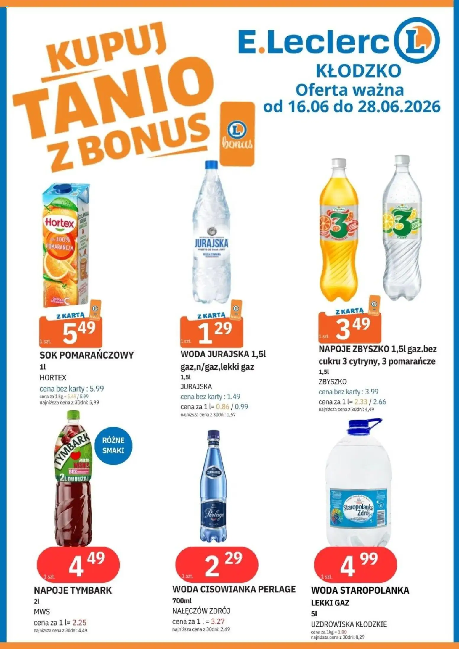 E.Leclerc gazetka - Kłodzko od 16.06.2026 | Strona: 8 | Produkty: Karta, Napoje, Sok, Pomarańcze