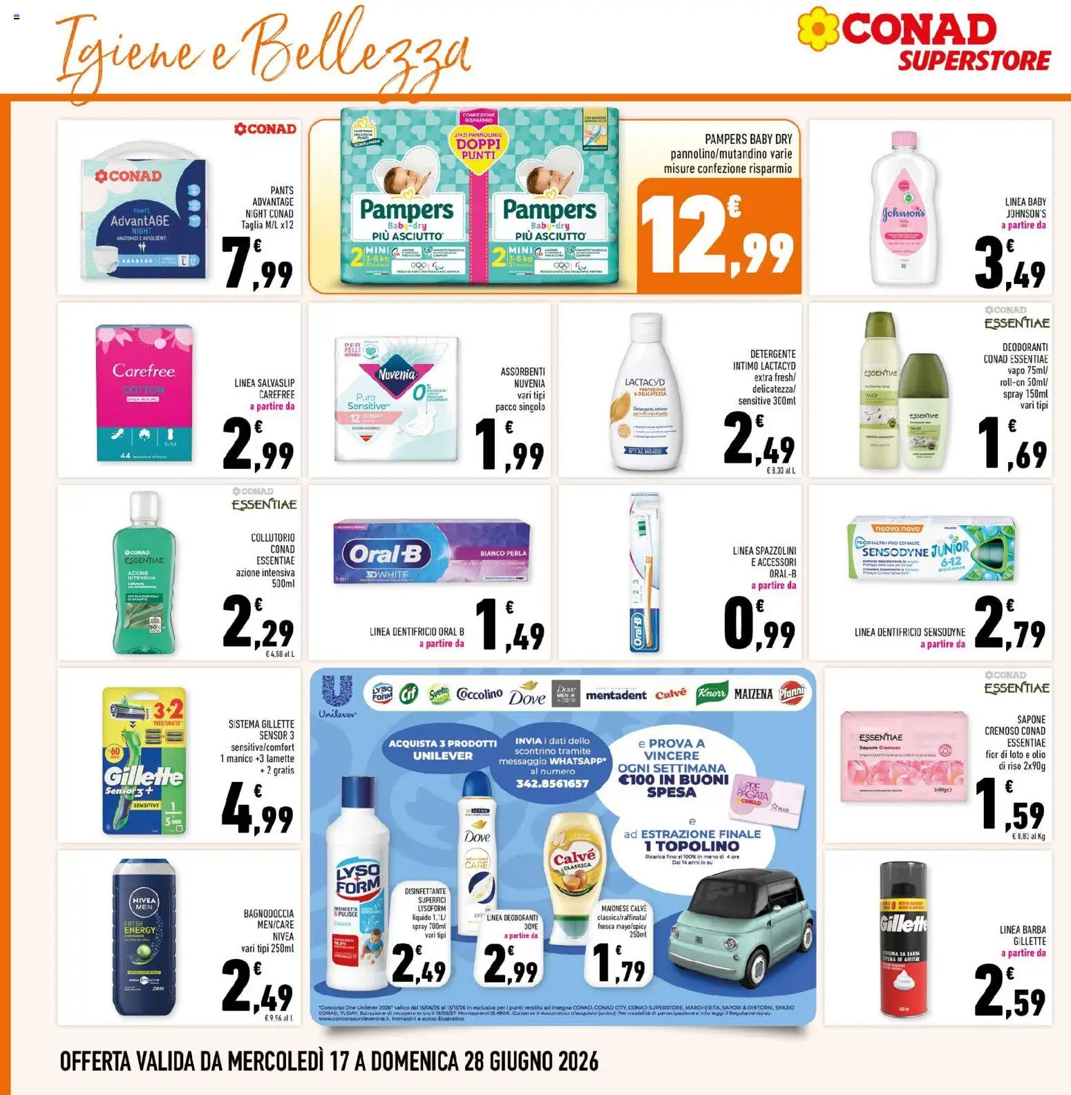 Volantino Conad del 17.06.2026 | Pagina: 28 | Prodotti: Spazzolino, Collutorio, Intimo, Pampers
