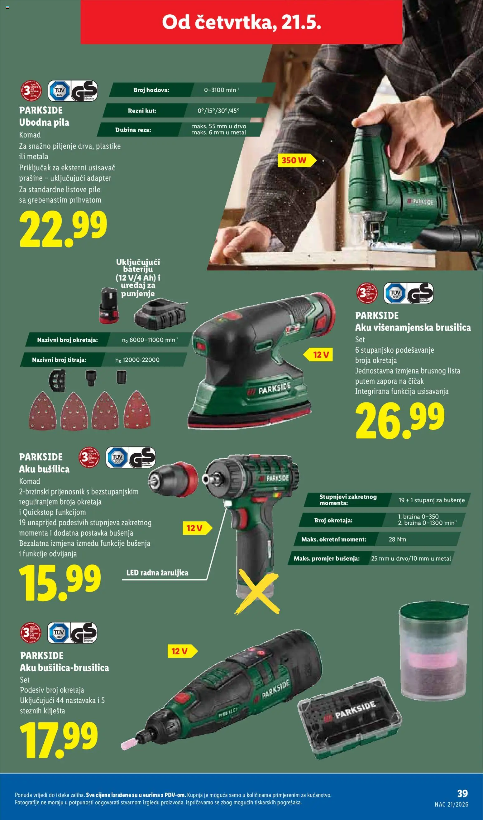 Lidl katalog | vrijedi od 18.05.2026 | Stranica: 39 | Proizvodi: Brusilica, Aku bušilica, Kliješta, Pila