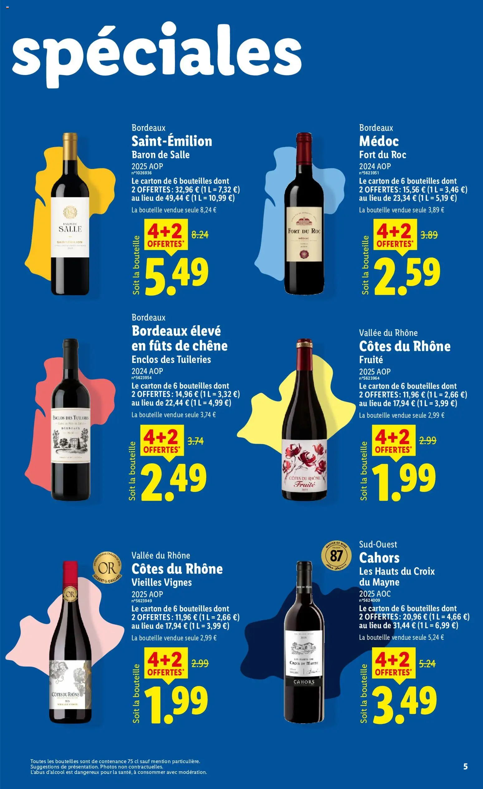 {H1} | Page: 5 | Produits: Cahors, Côtes du rhône vieilles vignes, Bouteille