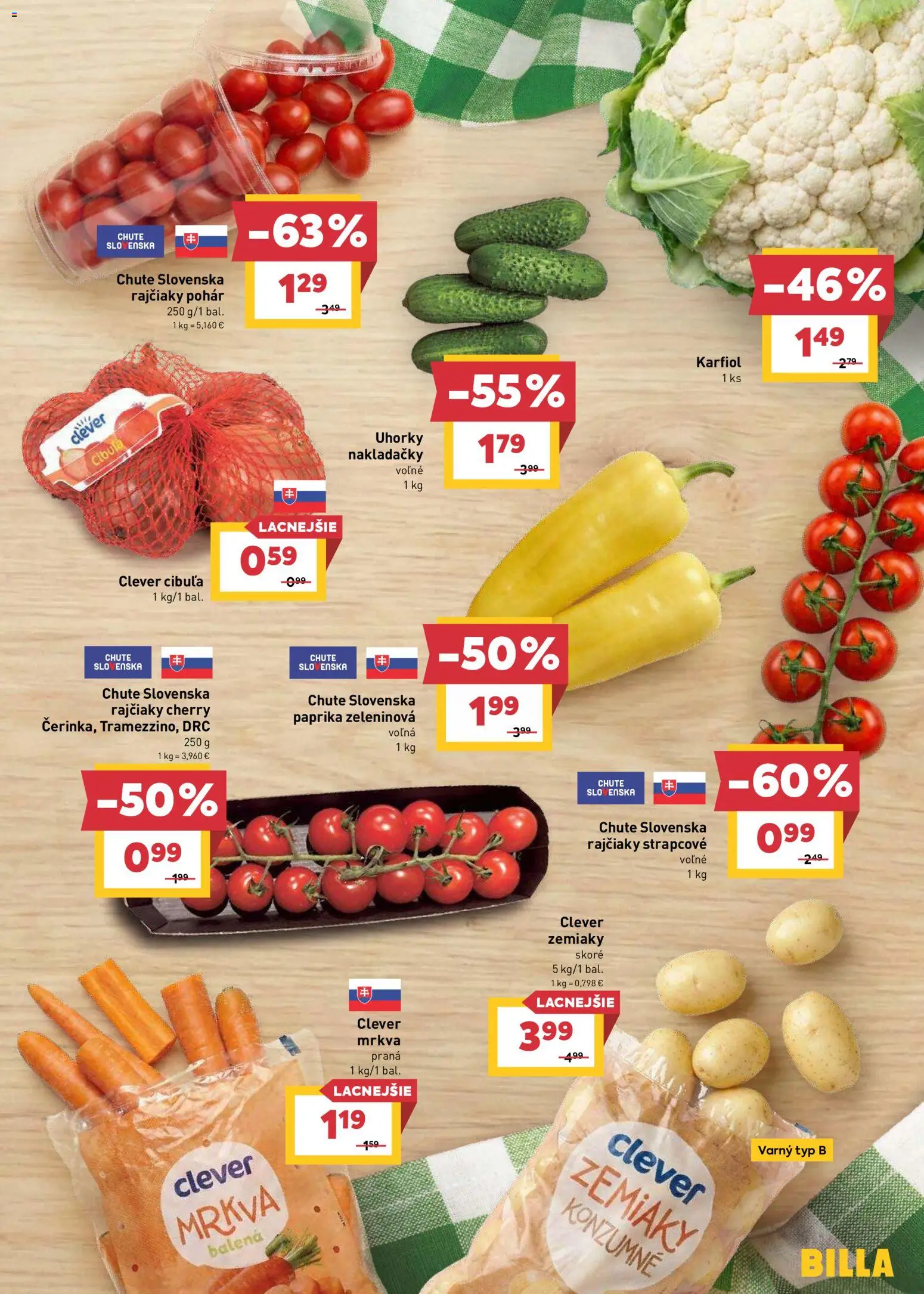 Nové Billa akcie – leták je platný od 08.07.2026 | Strana: 3 | Produkty: Paprika, Karfiol, Zemiaky, Cibuľa