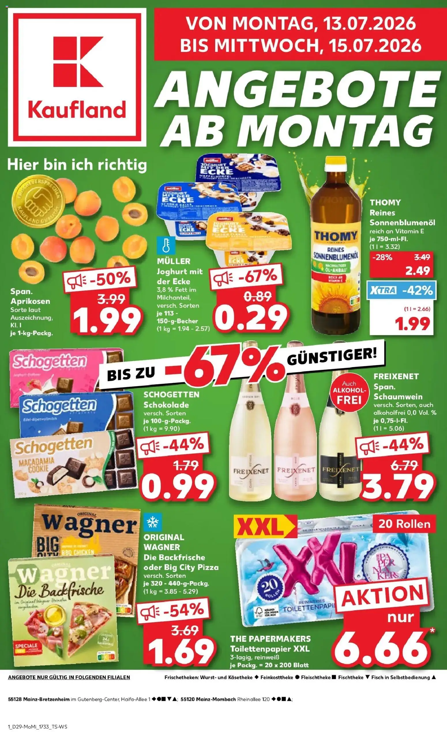 Kaufland Prospekt Mainz – gültig ab 13.07.2026 | Seite: 1 | Produkte: Freixenet, Schokolade, Alkohol, Wurst
