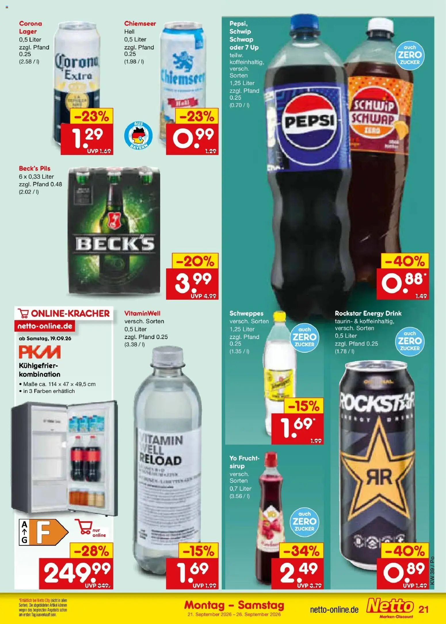 Netto Marken-Discount Prospekt Selb – gültig ab 21.09.2026 | Seite: 29 | Produkte: Energy, Pils, Sirup, Pepsi