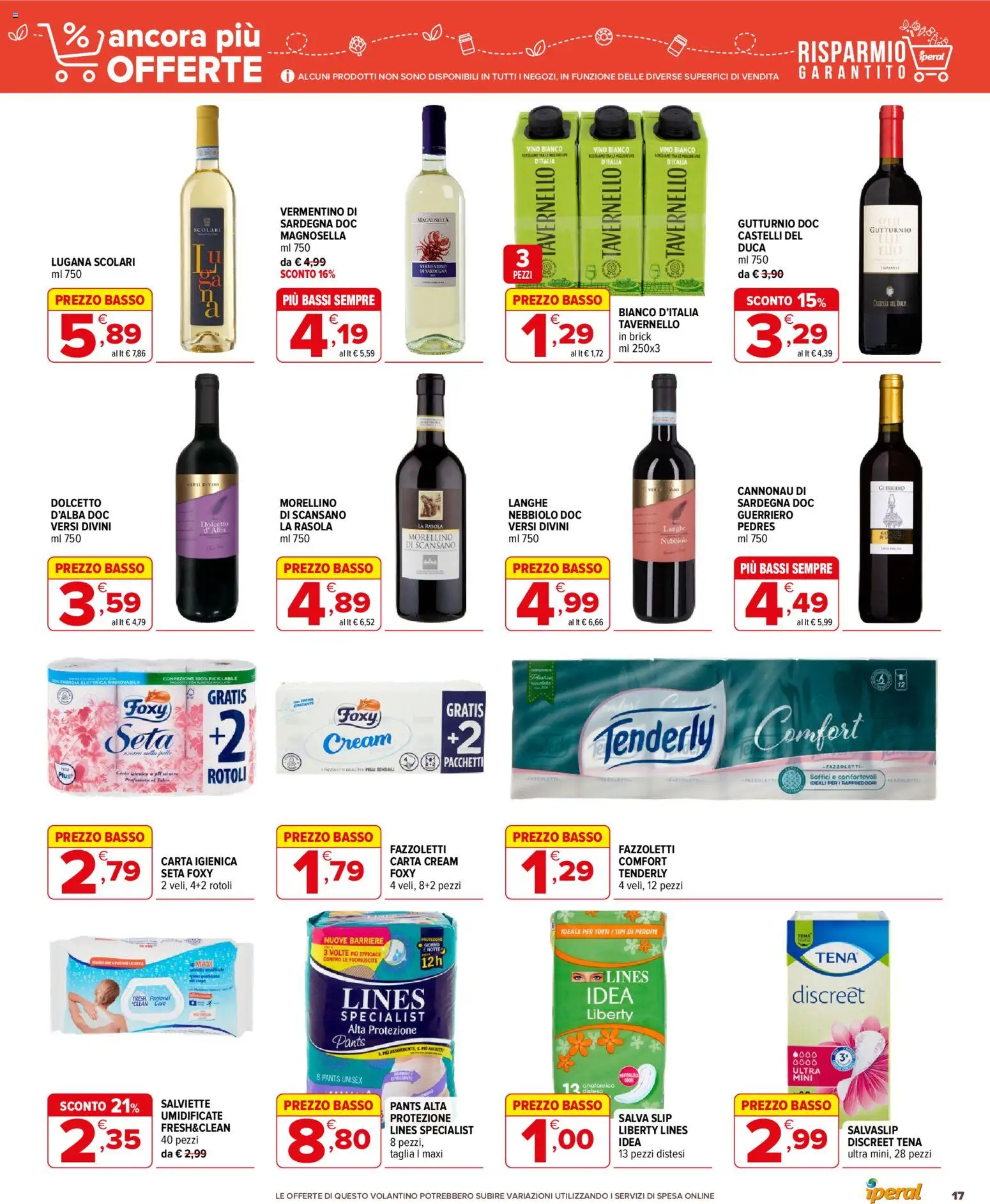 Volantino Iperal del 04.06.2026 | Pagina: 17 | Prodotti: Carta igienica, Fazzoletti, Slip, Vino bianco