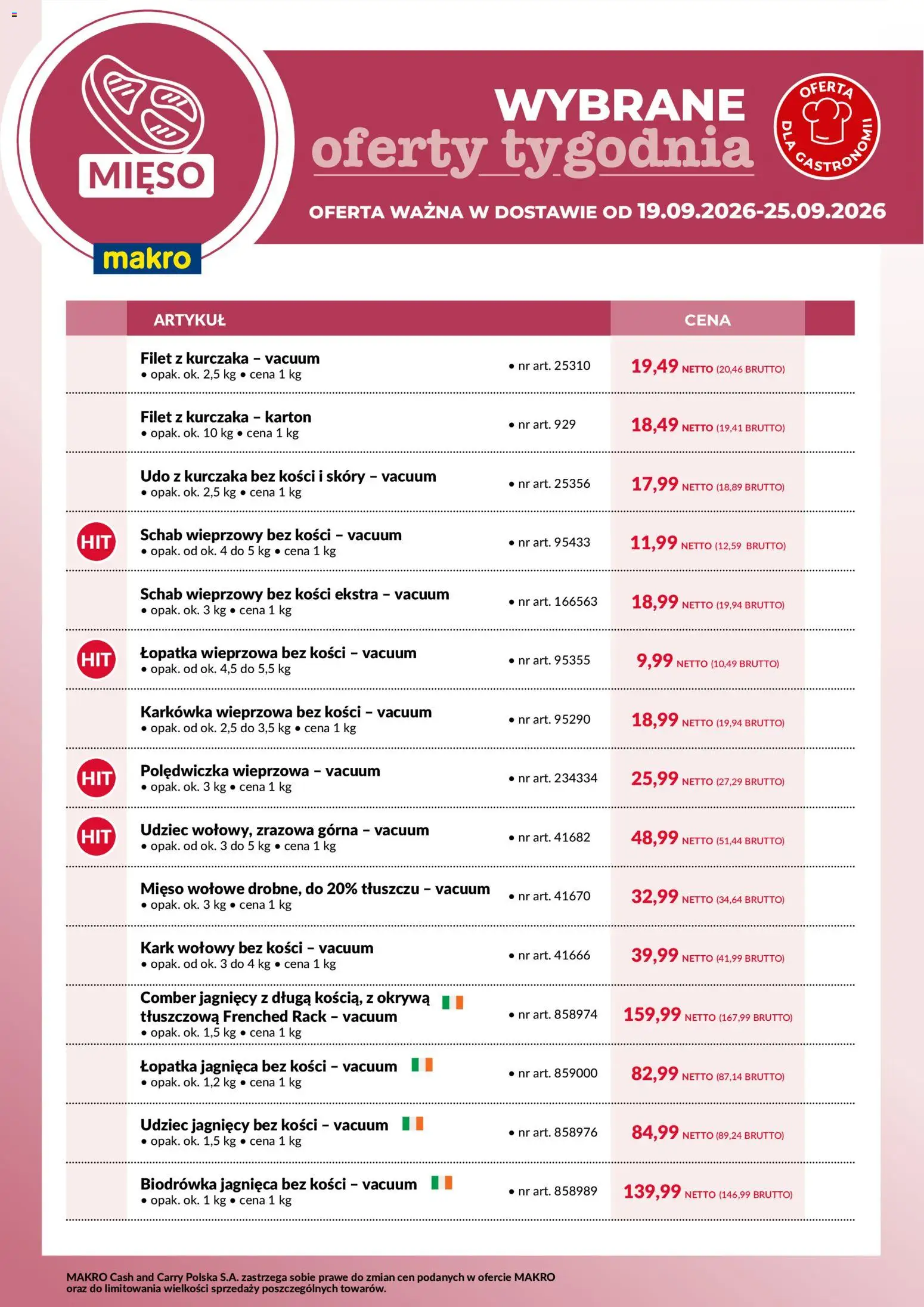 Makro gazetka - Wybrane oferty tygodnia od 19.09.2026 | Strona: 1 | Produkty: Karkówka, Karkówka wieprzowa, Schab wieprzowy bez kości, Filet z kurczaka