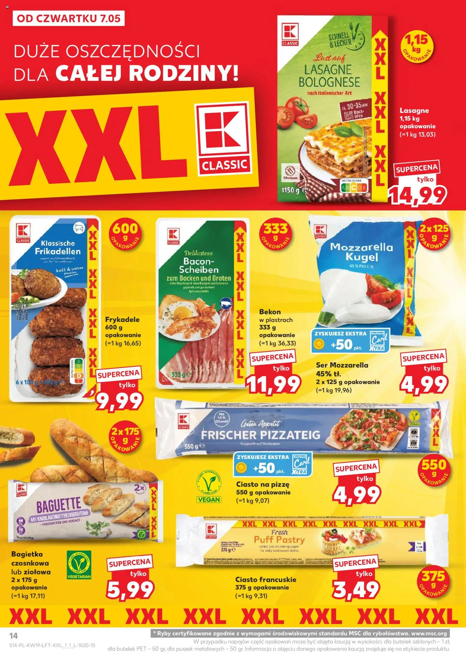Kaufland gazetka od 07.05.2026 | Strona: 14 | Produkty: Bekon, Lasagne, Ciasto na pizze, Ser