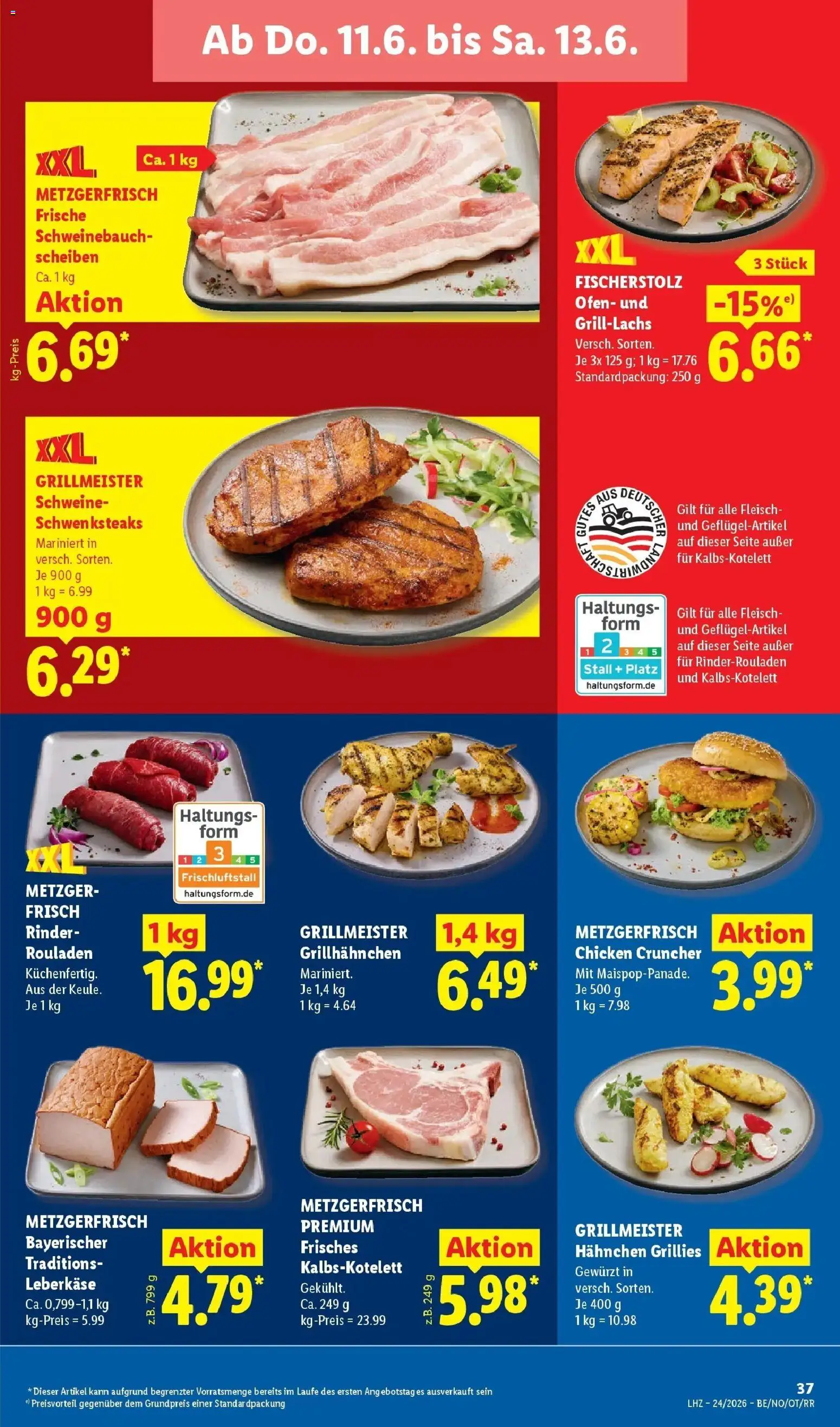 Lidl Prospekt Zülpich – gültig ab 08.06.2026 | Seite: 67 | Produkte: Rinderrouladen, Hahnchen, Schweinebauch, Fleisch
