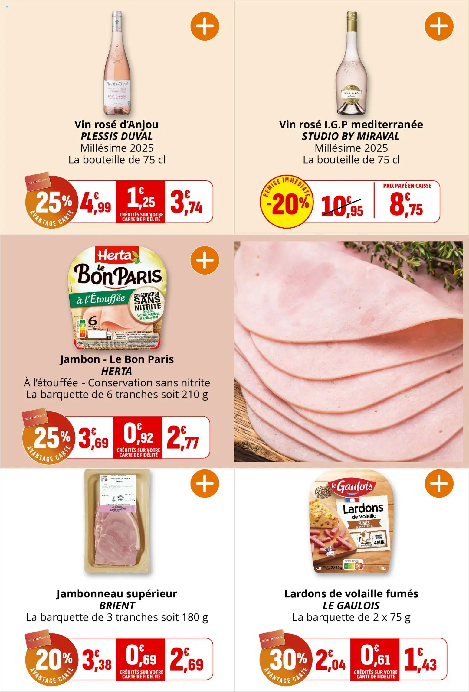 {H1} | Page: 14 | Produits: Volaille, Lardons, Jambon, Vin