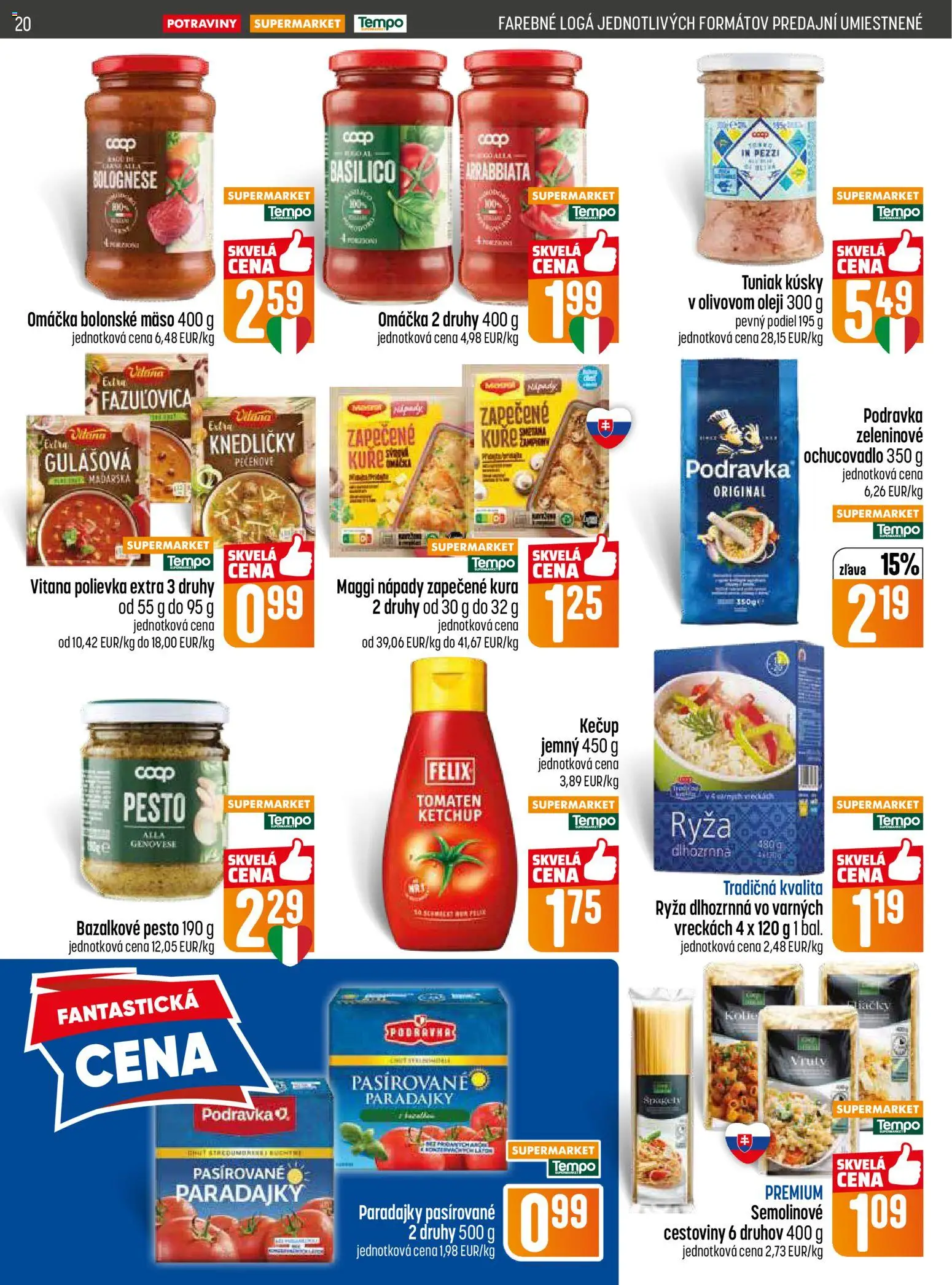 Nové COOP Jednota akcie – leták je platný od 28.05.2026 | Strana: 20 | Produkty: Tuniak, Paradajky, Ryža, Kečup