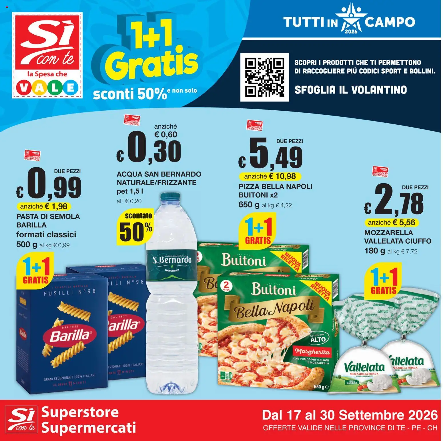 Volantino Sì con Te del 17/09/2026 | Pagina: 1 | Prodotti: Pasta di semola, Mozzarella, Semola, Mozzarella vallelata