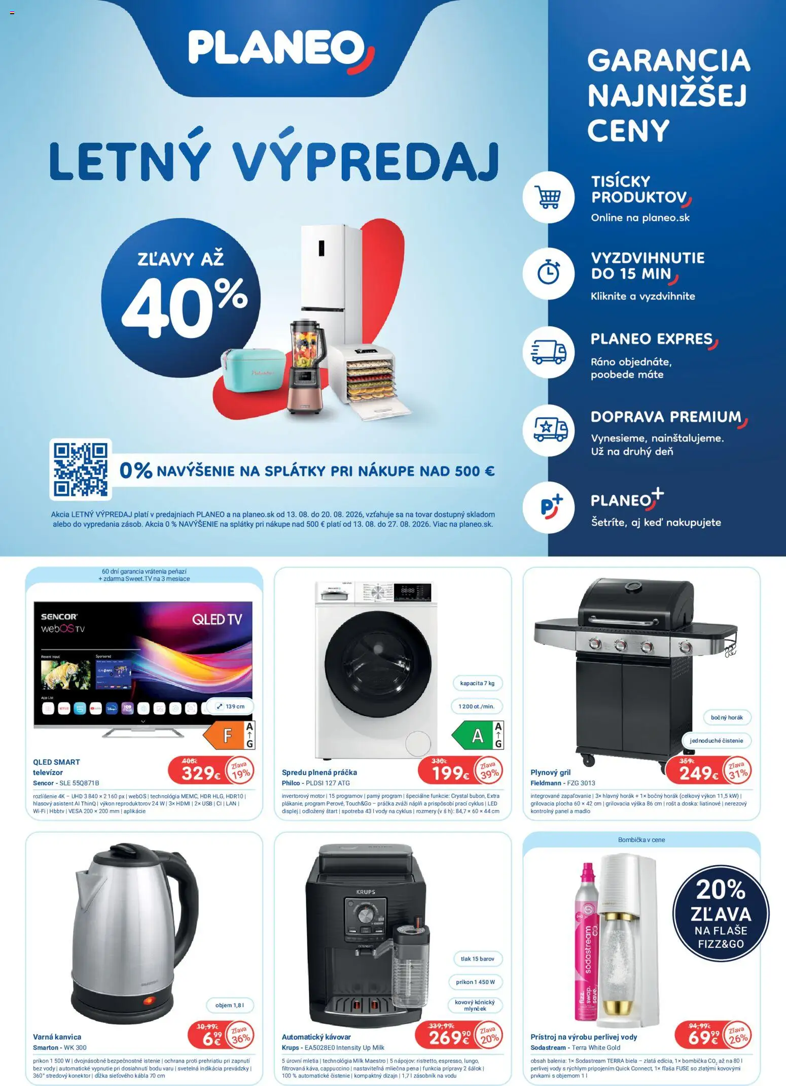 Nové Planeo Elektro akcie – leták je platný od 13.08.2026 | Strana: 1 | Produkty: Gril, Tv, Automatický kávovar, Kávovar