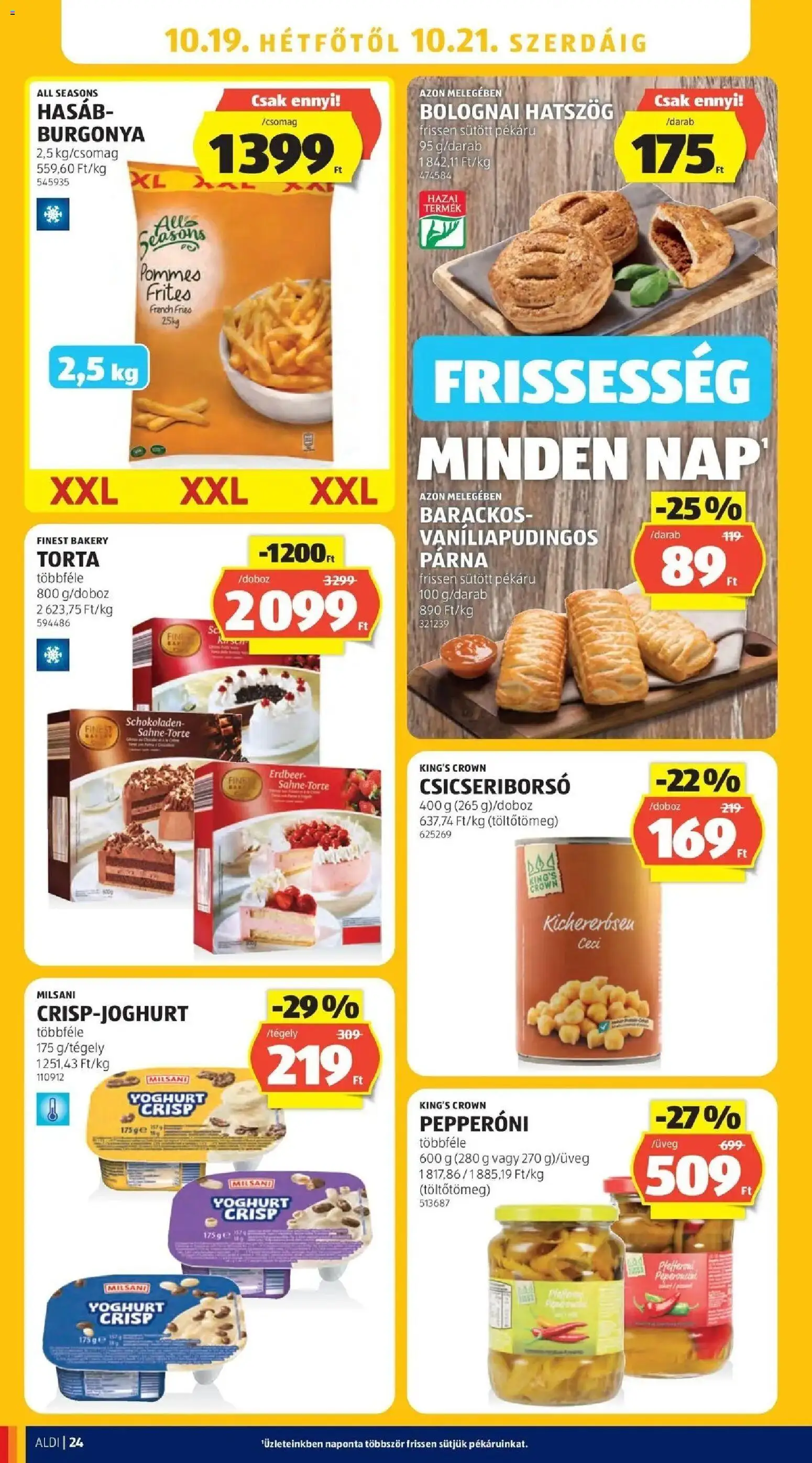 Aldi akciós ujság - amely érvényes a következő dátumtól: 2026.10.15. | Oldal: 24 | Termékek: Burgonya, Sült, Csicseriborsó, Doboz