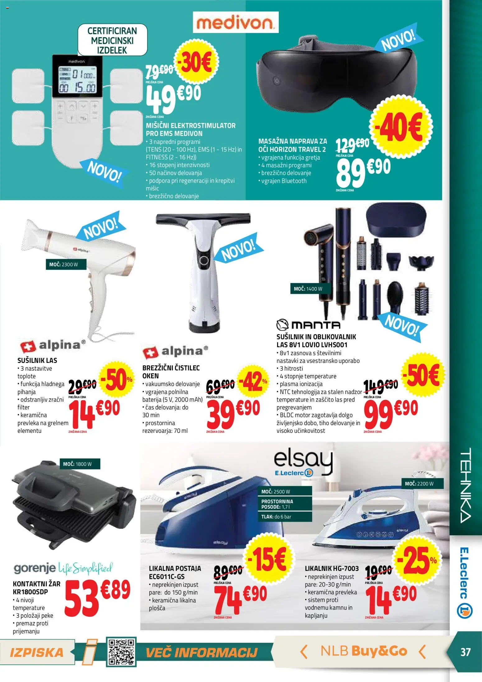 Novi E.leclerc katalog ponudbe – veljaven od 28.10.2026 | Stran: 37 | Izdelki: Baterija, Zar, Likalnik, Prevleka