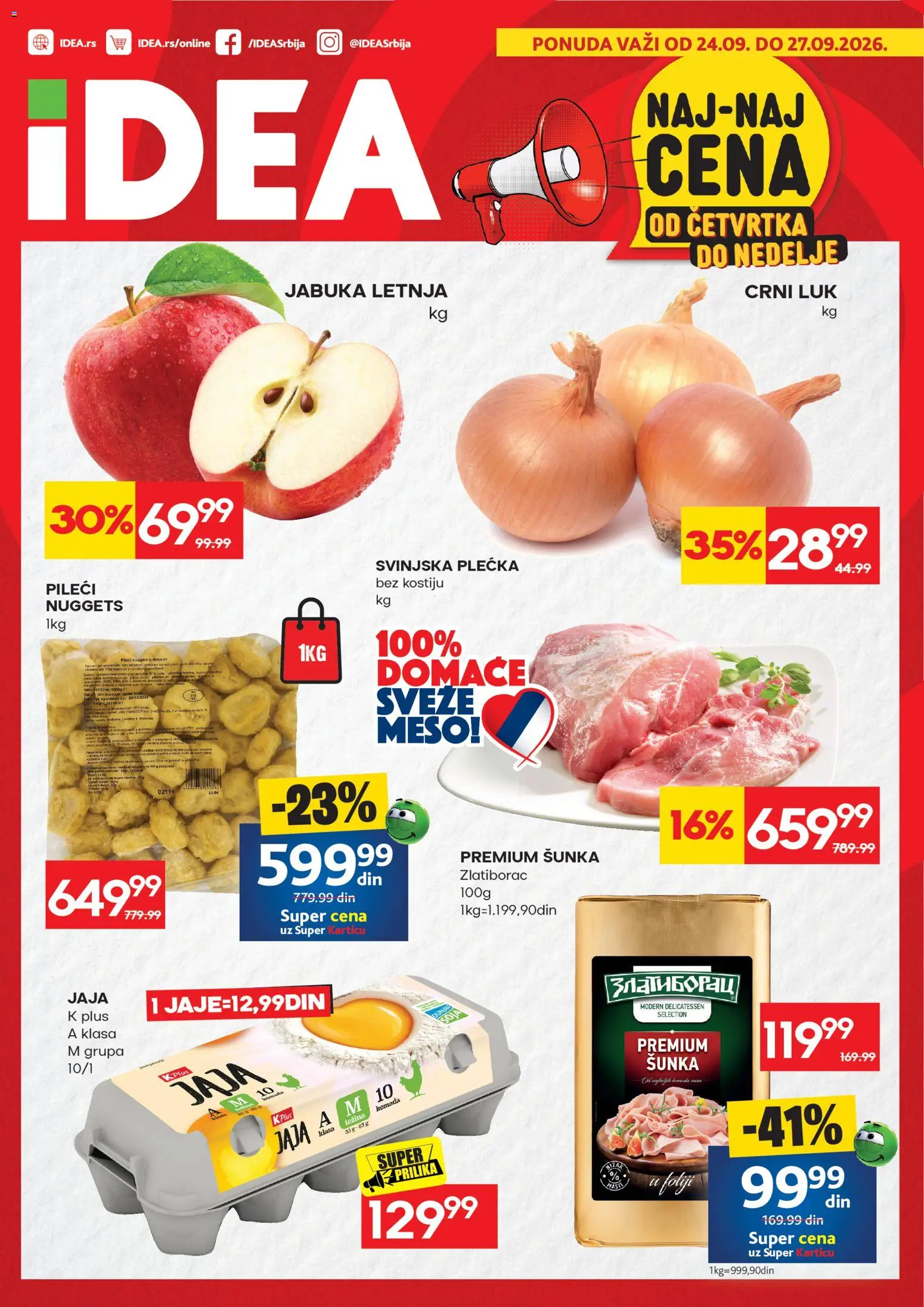 Idea katalog - važi od 24.09.2026 | Strana: 1 | Proizvode: Crni luk, Meso, Jaja, Šunka