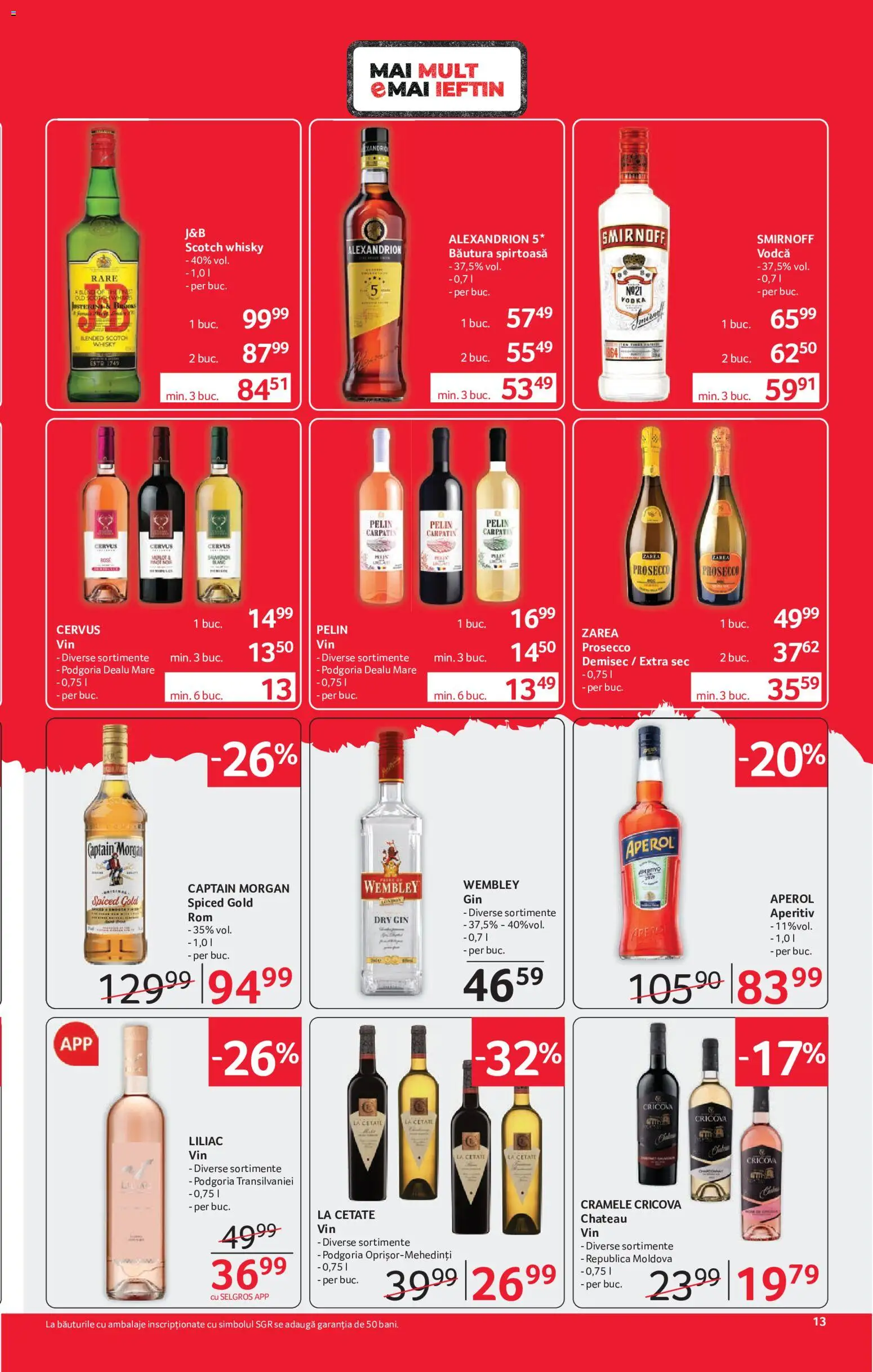 Noul catalog Selgros – valabil de la 15.05.2026 | Pagină: 13 | Produse: Su ısıtıcı, Prosecco, Gin, Aperol