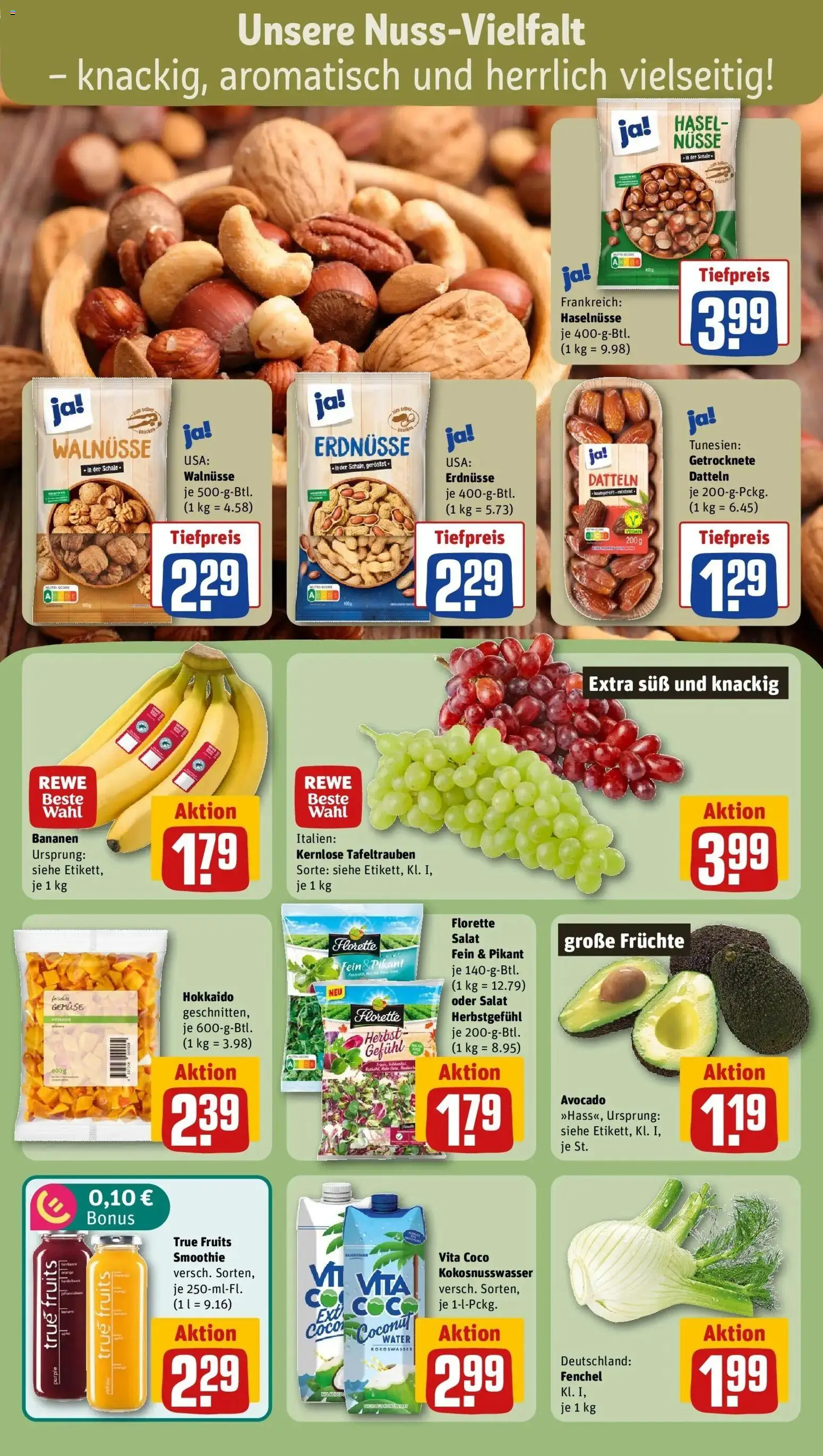 REWE Prospekt ab 26.10.2026 zum Blättern » Angebote | Seite: 6 | Produkte: Bananen, Avocado, Gemüse, Nüsse