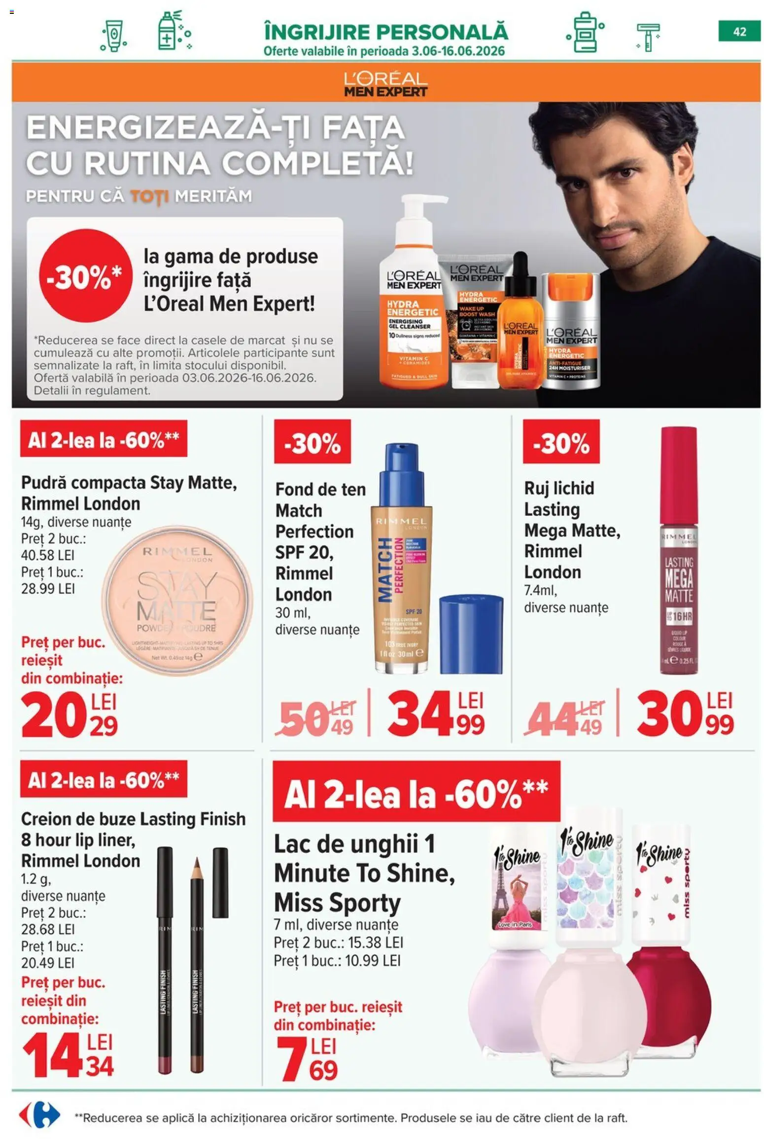 Noul catalog Carrefour – valabil de la 10.06.2026 | Pagină: 42 | Produse: Fond de ten, Pudră, Ruj, Lac de unghii