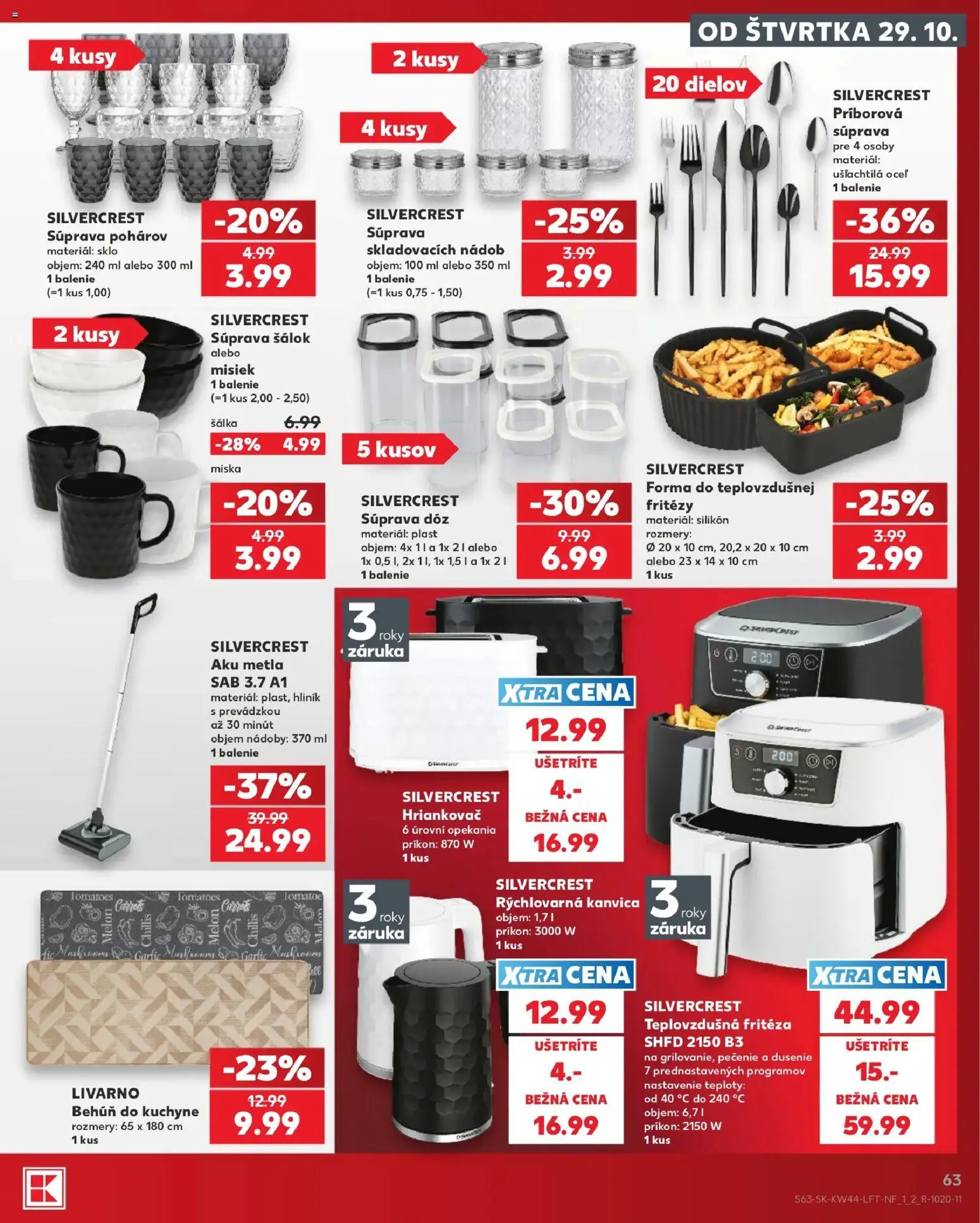 Nové Kaufland akcie – leták je platný od 29.10.2026 | Strana: 63 | Produkty: Behúň do kuchyne, Fritéza, Teplovzdušná frítéza, Aku