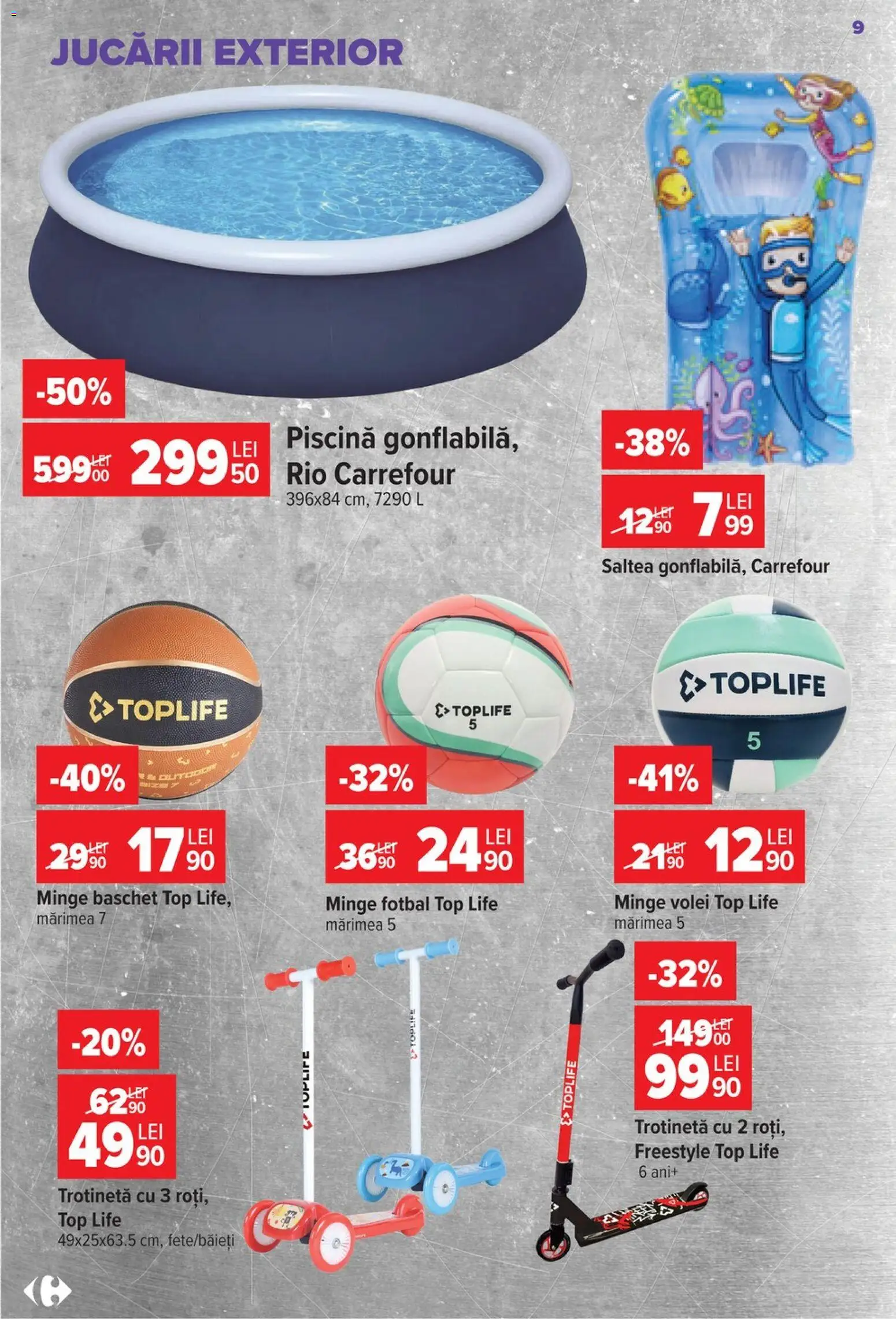 Noul catalog Carrefour – valabil de la 22.07.2026 | Pagină: 9 | Produse: Top, Saltea, Piscină, Trotinetă