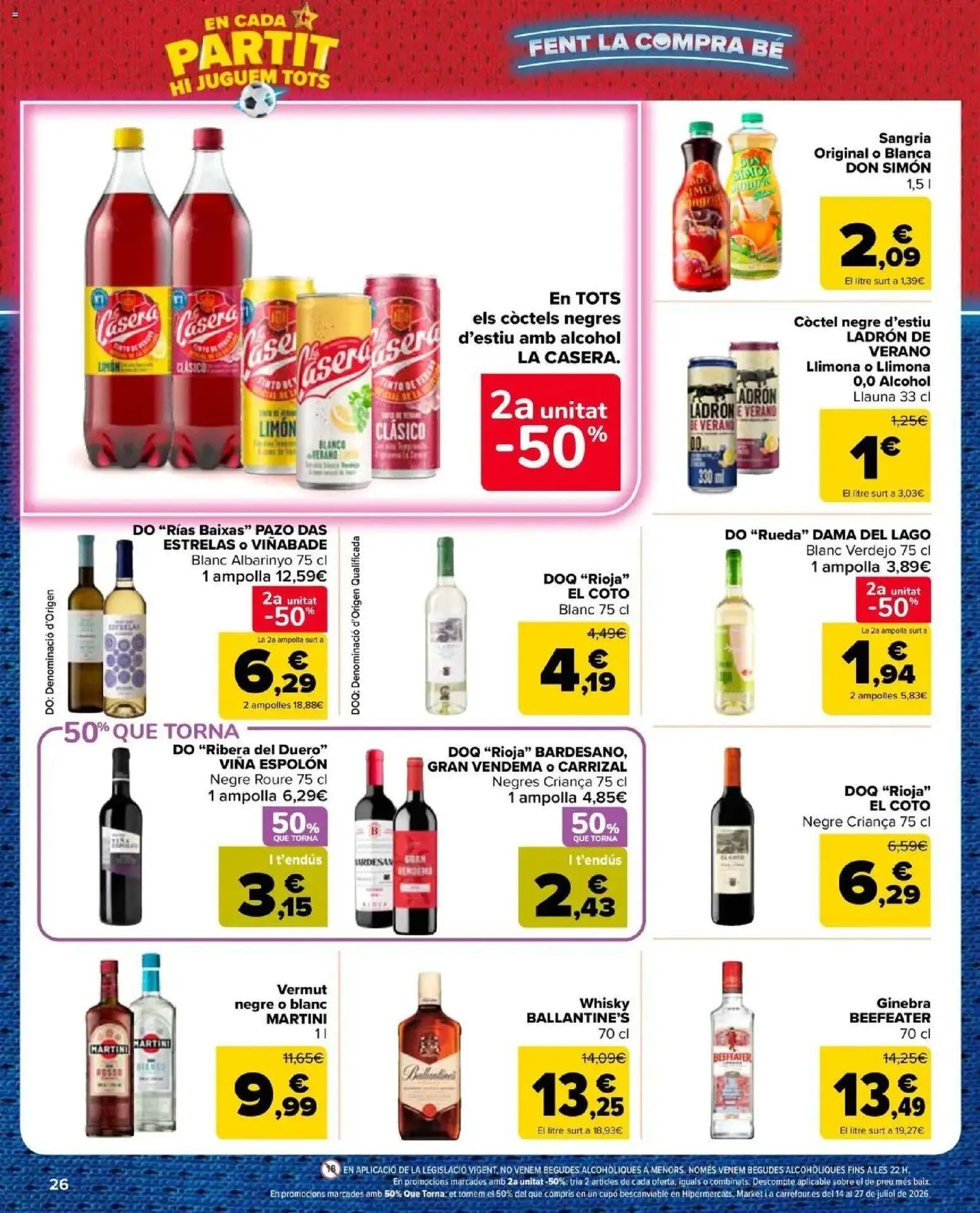 Carrefour Market - 2ª unidad al -50% │ válido desde el 10/07/2026 | Página: 26 | Productos: Vermut, Limón, Ginebra, Martini