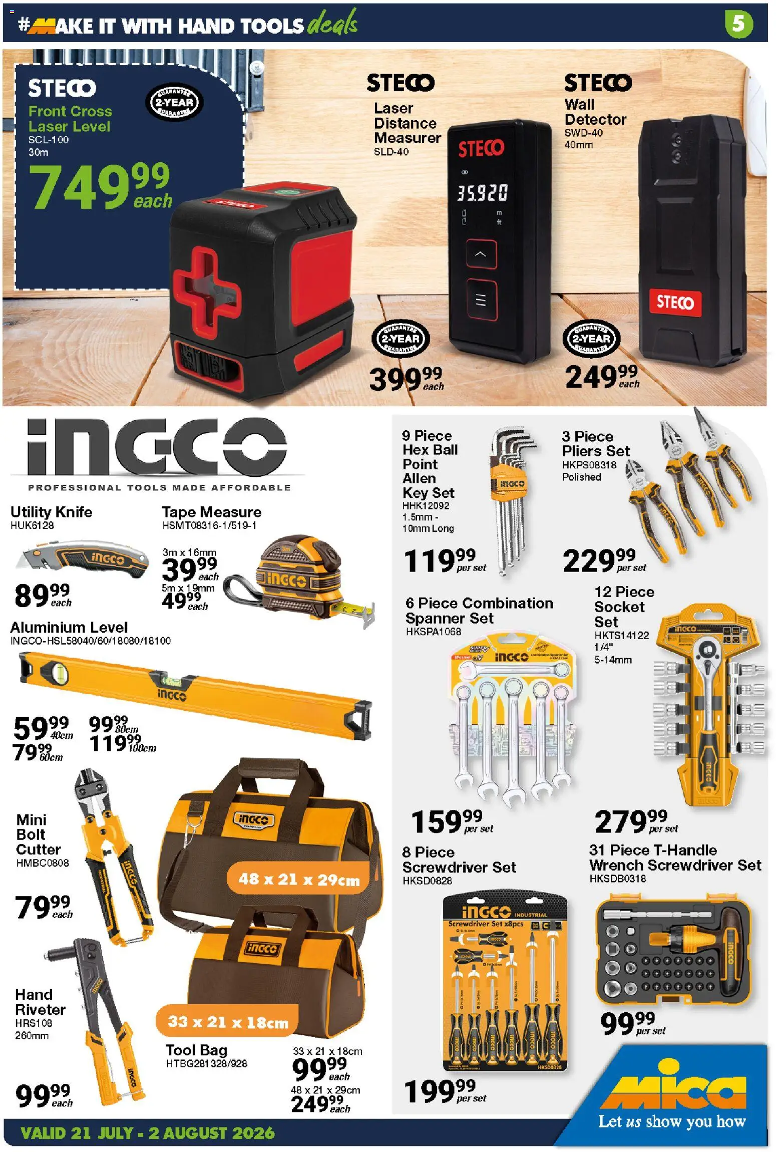 New MICA catalogue – valid from 21/07/2026 | Page: 5 | Products: Bag, Wrench, Socket, Tape