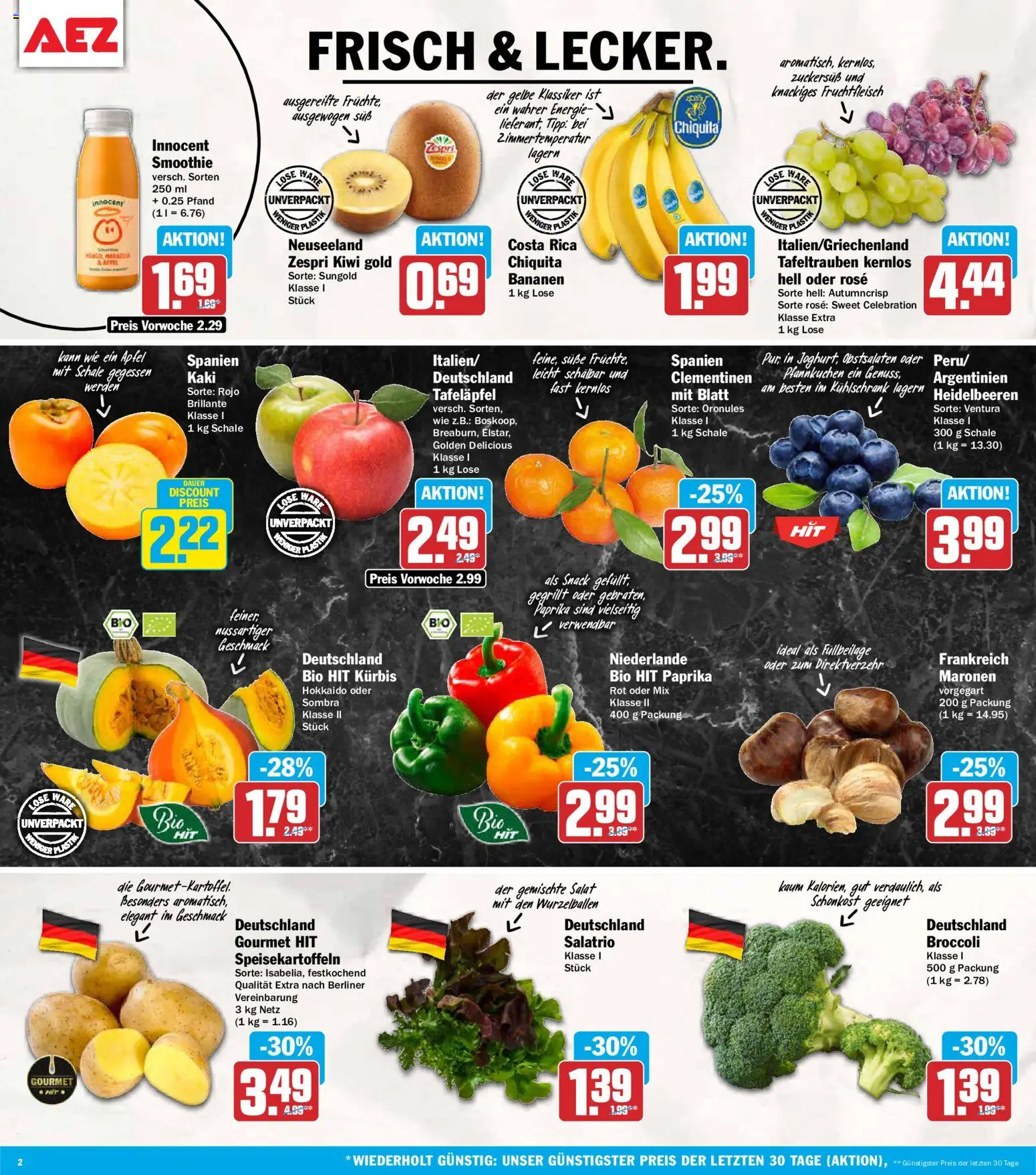 AEZ Prospekt – gültig ab 26.10.2026 | Seite: 2 | Produkte: Bananen, Heidelbeeren, Paprika, Kiwi