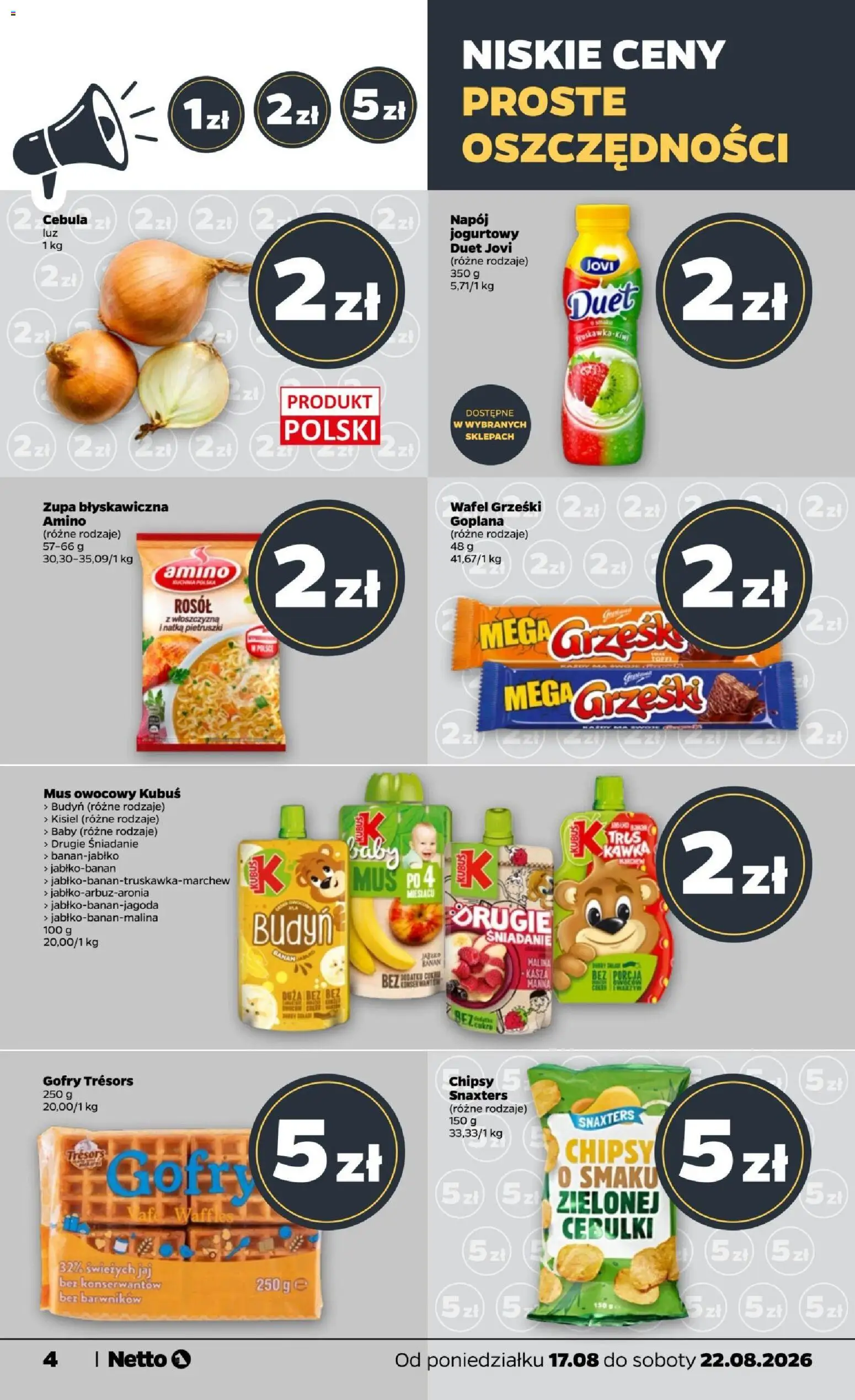 Netto gazetka od poniedziałku od 17.08.2026 | Strona: 4 | Produkty: Gofry, Zupa, Natka pietruszki, Banan