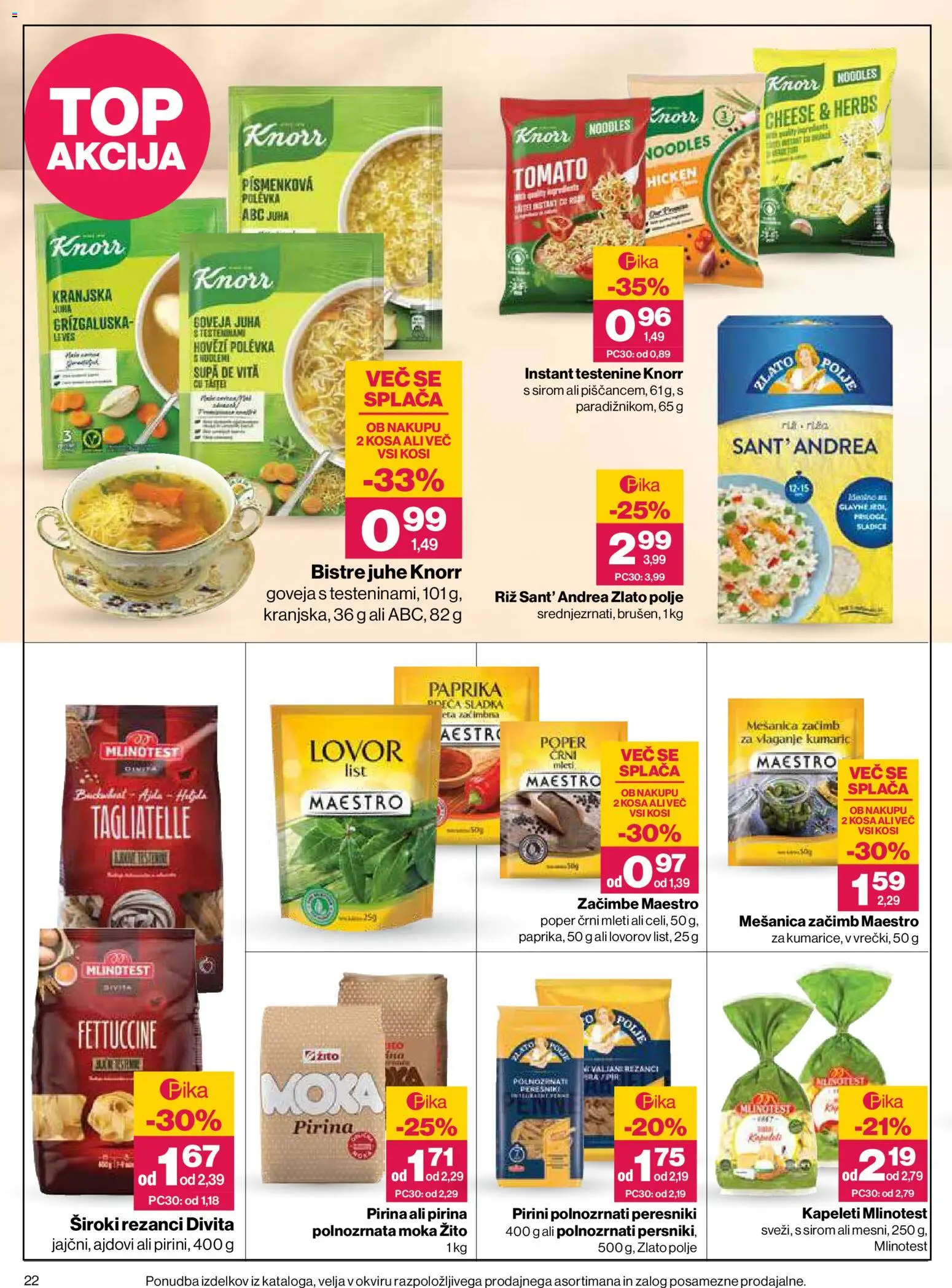 Novi Mercator katalog ponudbe – veljaven od 30.07.2026 | Stran: 22 | Izdelki: Rezanci, Paprika, Juha, Riz