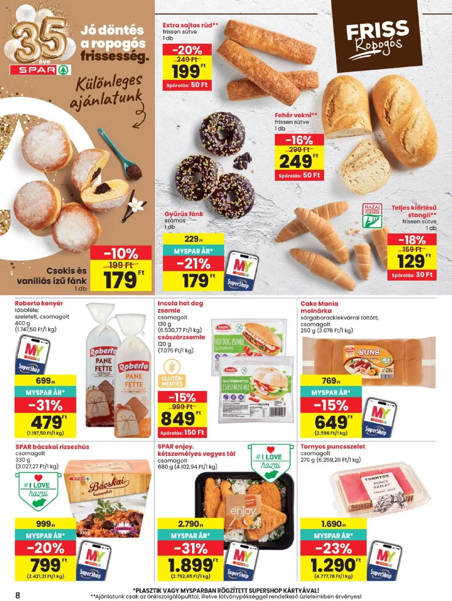 Spar akciós ujság - amely érvényes a következő dátumtól: 2026.08.27. | Oldal: 8 | Termékek: Fánk, Zsemle, Stangli, Kenyér