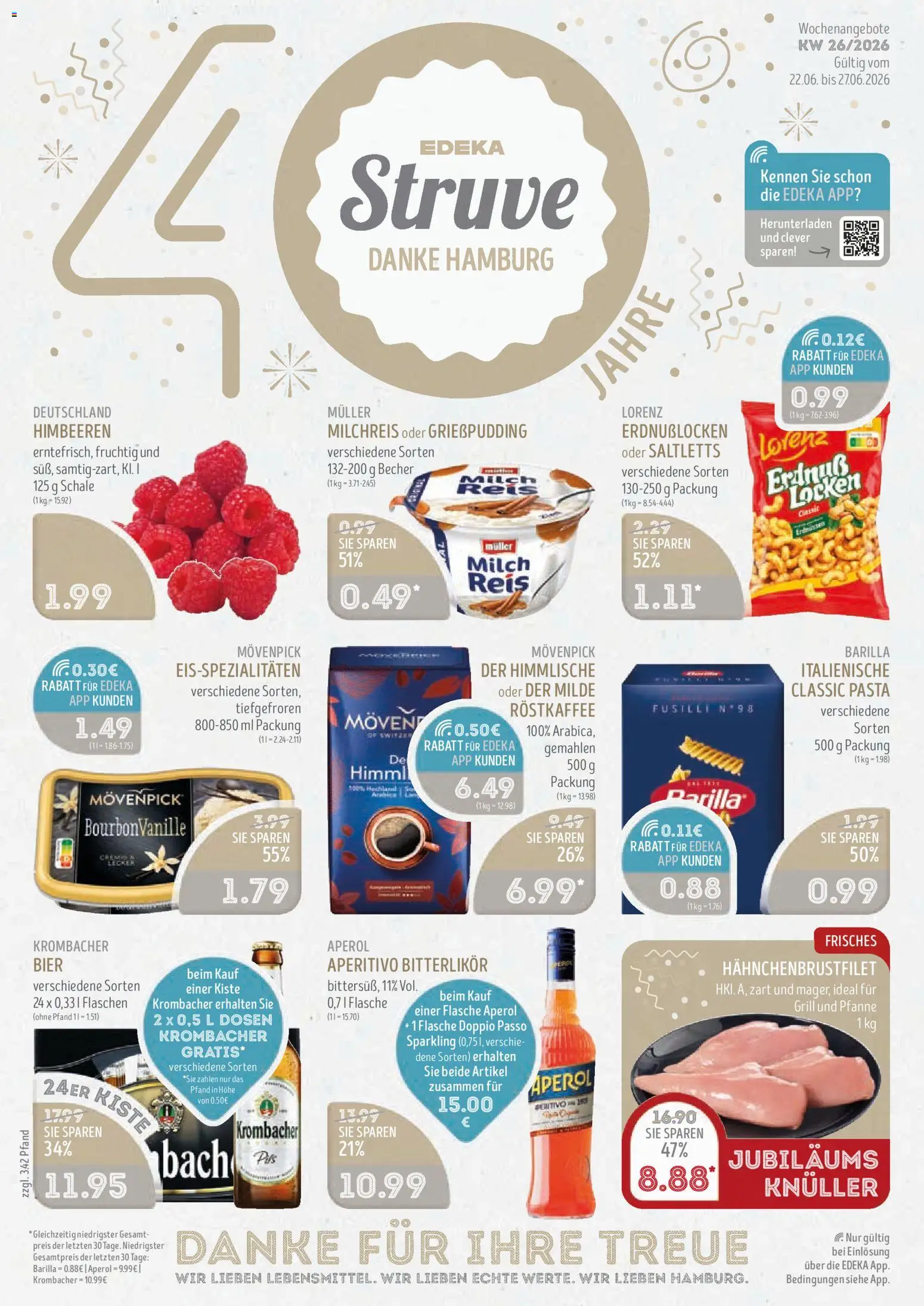 Edeka Struve Prospekt – gültig ab 22.06.2026 | Seite: 1 | Produkte: Himbeeren, Milch, Doppio Passo, Aperol