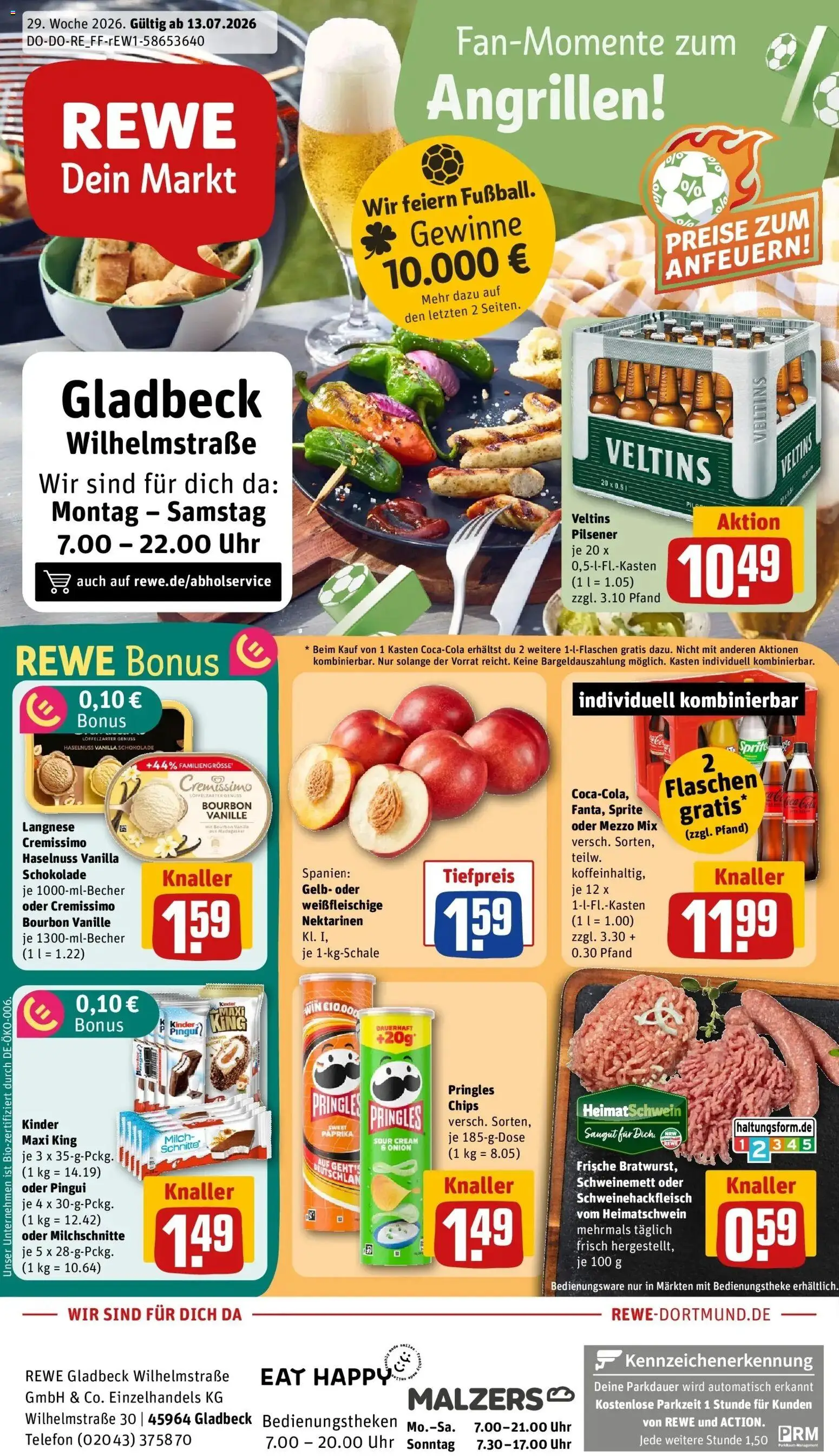 Rewe Prospekt Gladbeck – gültig ab 13.07.2026 | Seite: 1 | Produkte: Mezzo mix, Milch, Oder mezzo mix, Chips