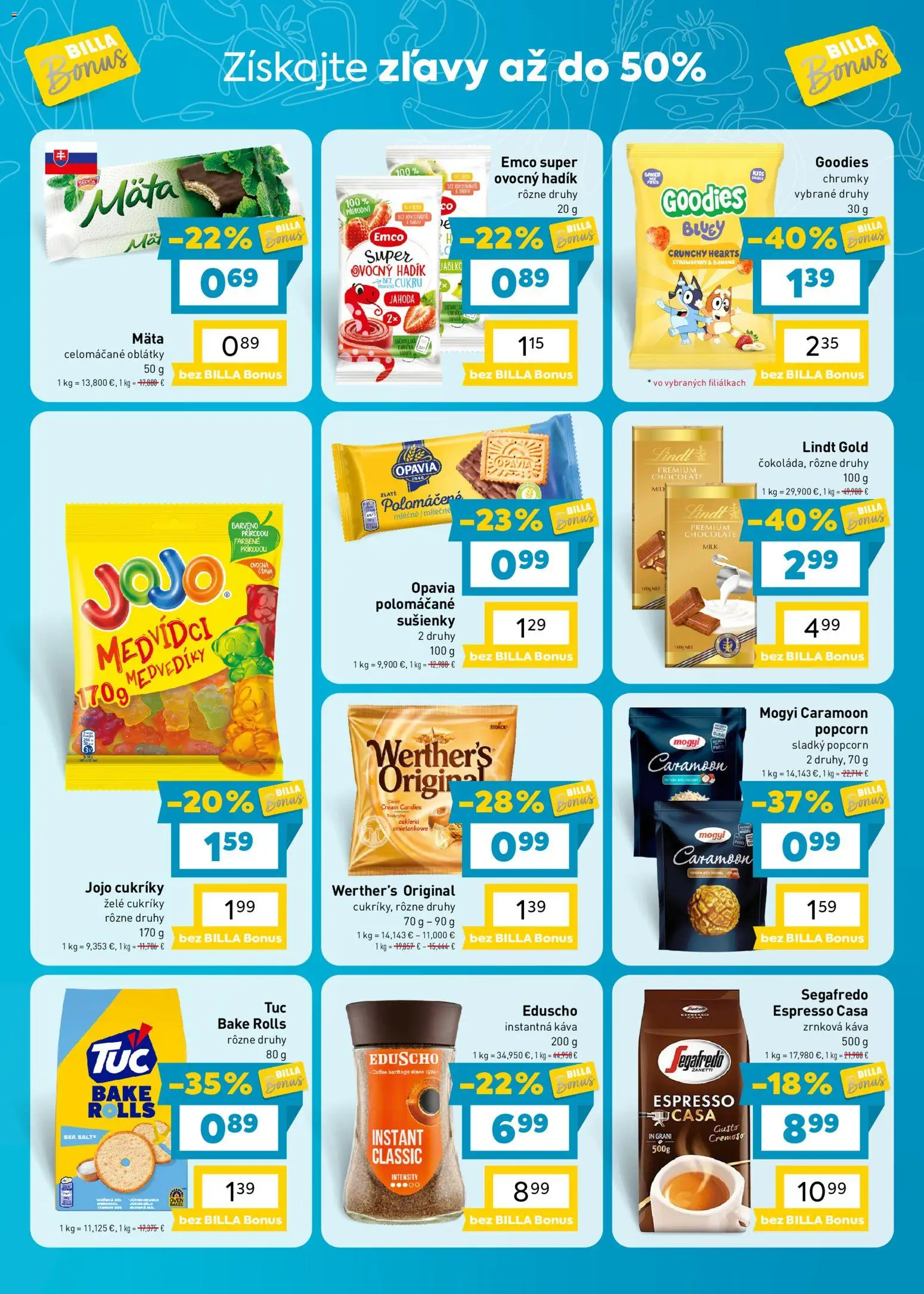 Nové Billa akcie – leták je platný od 28.10.2026 | Strana: 7 | Produkty: Káva, Popcorn, Oblátky, Cukríky