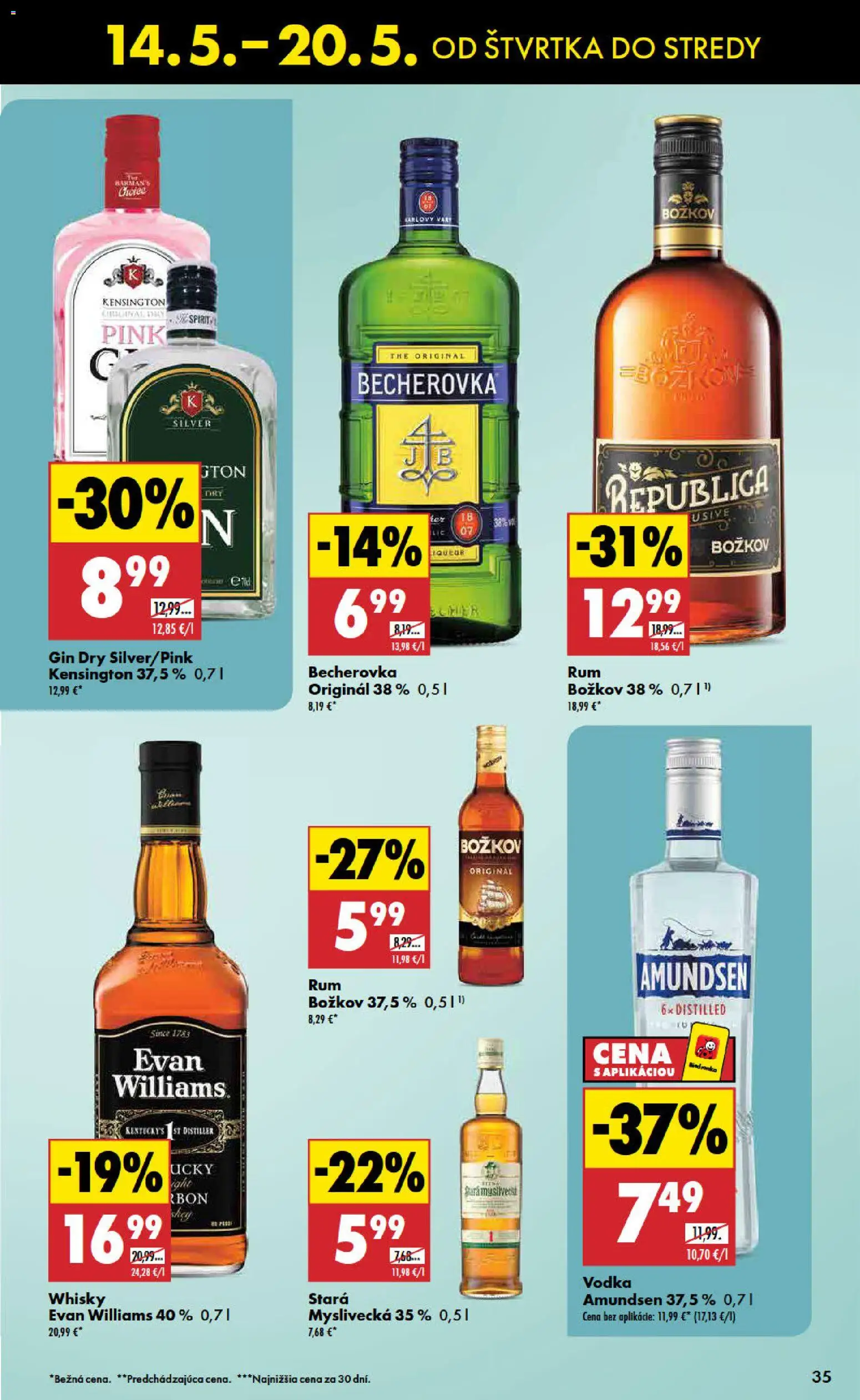 Nové Biedronka akcie – leták je platný od 14.05.2026 | Strana: 35 | Produkty: Becherovka, Republica, Gin, Vodka