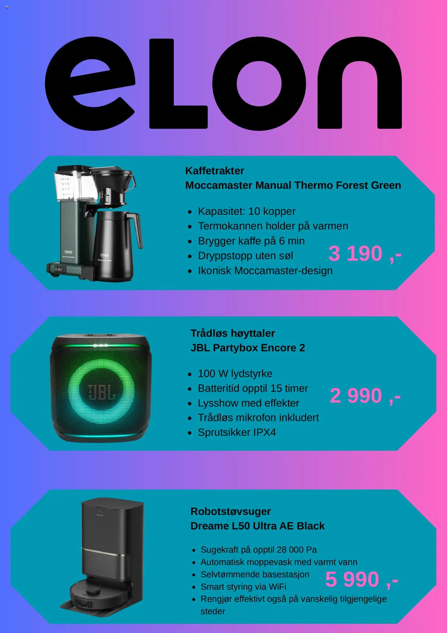 {H1} | Side: 5 | Produkter: Kaffetrakter, Robotstøvsuger, Kaffe, Mikrofon