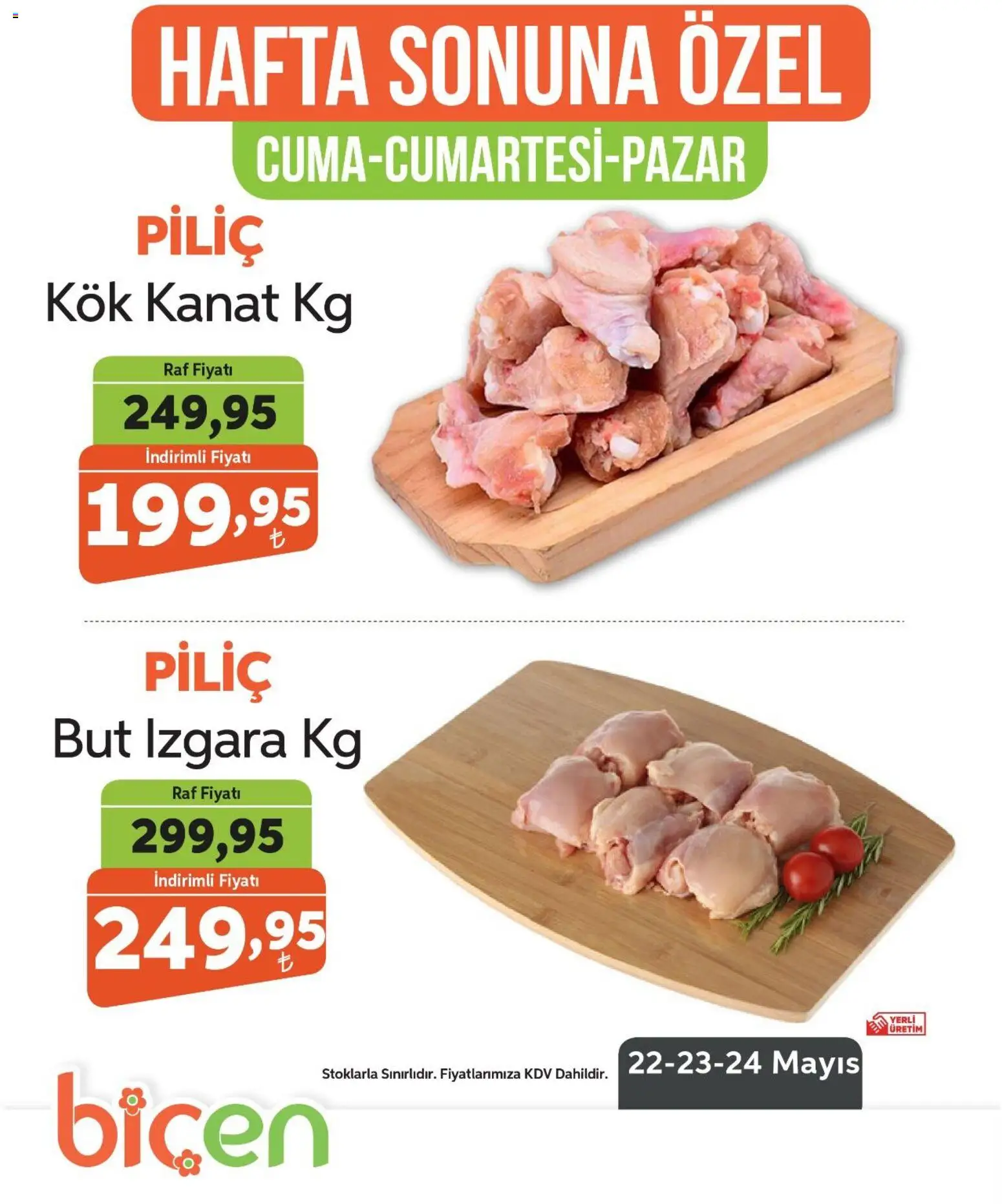 Biçen Market - Hafta Sonuna Özel - Piliç - 22.05.2026 tarihinden itibaren geçerlidir | Sayfa: 3 | Ürünler: Raf, Piliç, Izgara