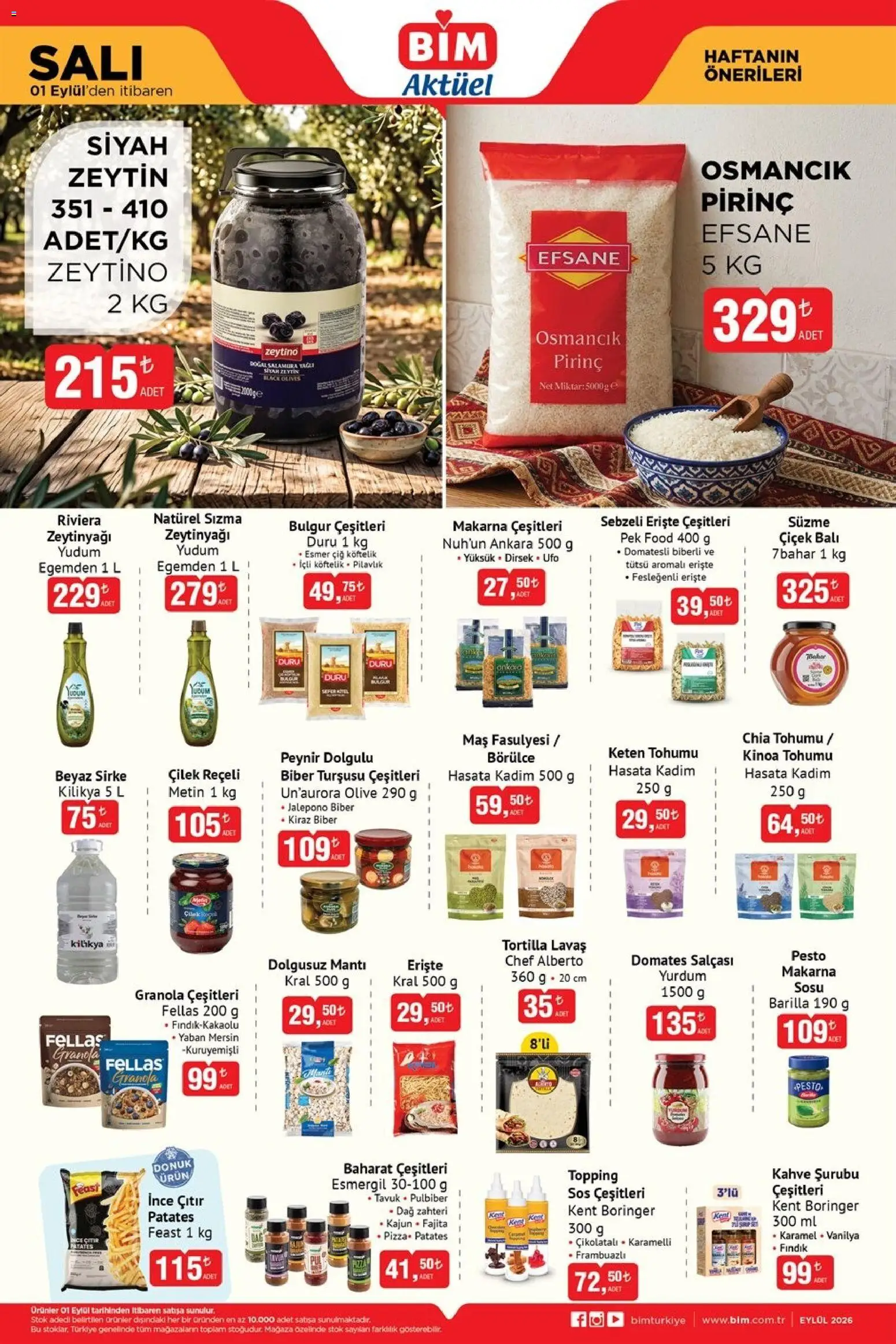 BİM - Katalog Salı - 01 Eylül 2026 tarihinden itibaren geçerlidir | Sayfa: 3 | Ürünler: Pesto, Zeytinyağı, Zeytin, Keten Tohumu