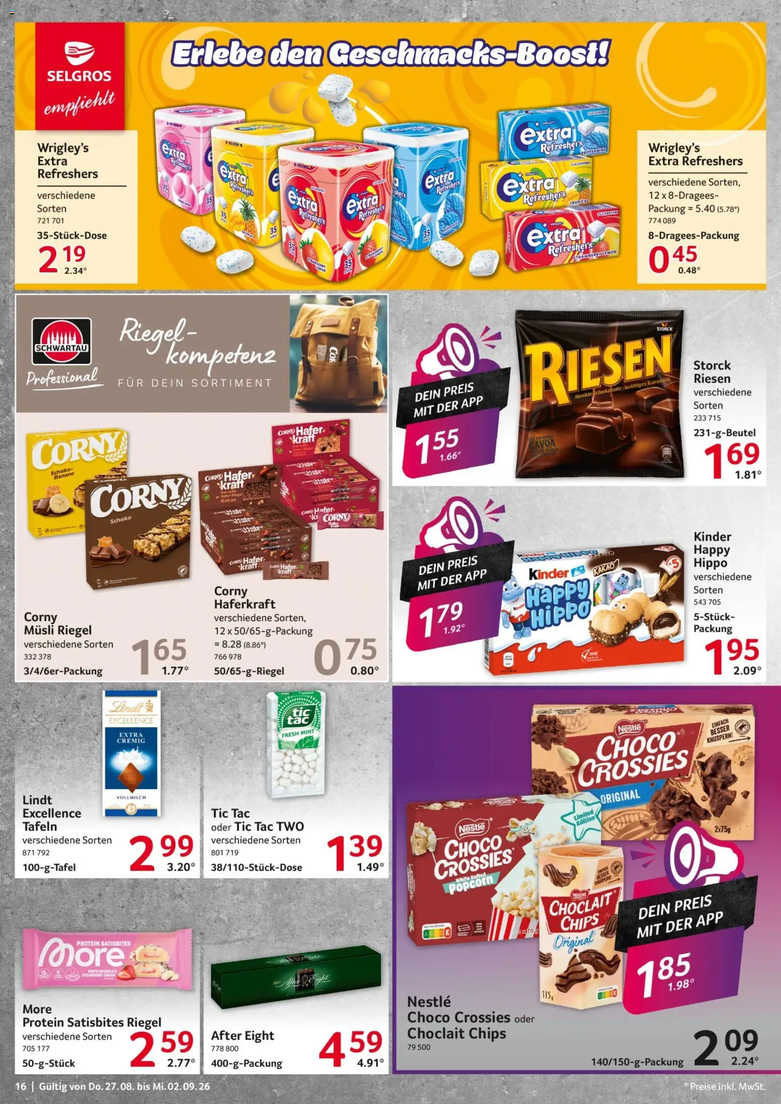 Selgros Prospekt – gültig ab 27.08.2026 | Seite: 16 | Produkte: Musli, Schokolade, Chips, Popcorn