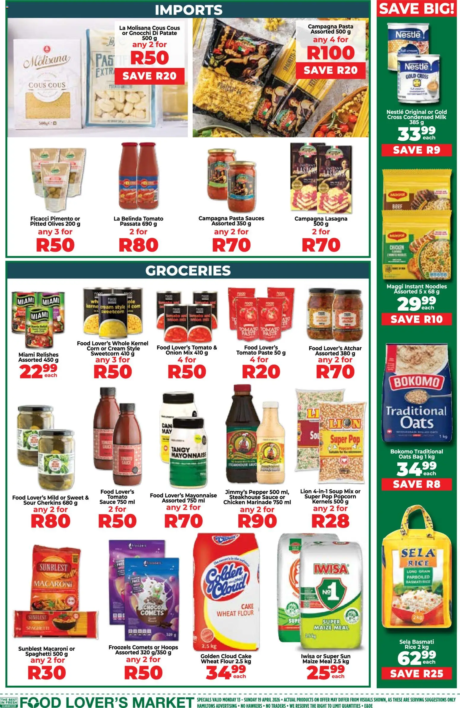 New Food Lover's Market catalogue – valid from 13.04.2026 | Page: 5 | Products: Condensed milk, Sauces, Pasta, Tomato sauce